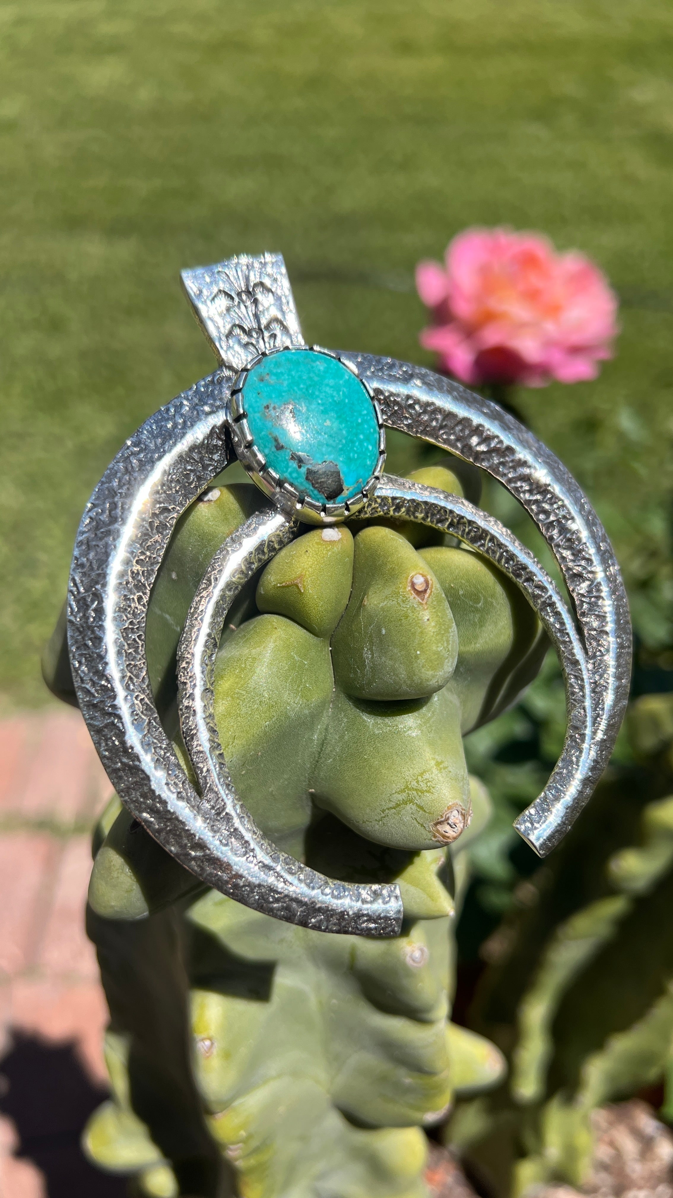Navajo Morenci Turquoise and Silver Super Naja Necklace