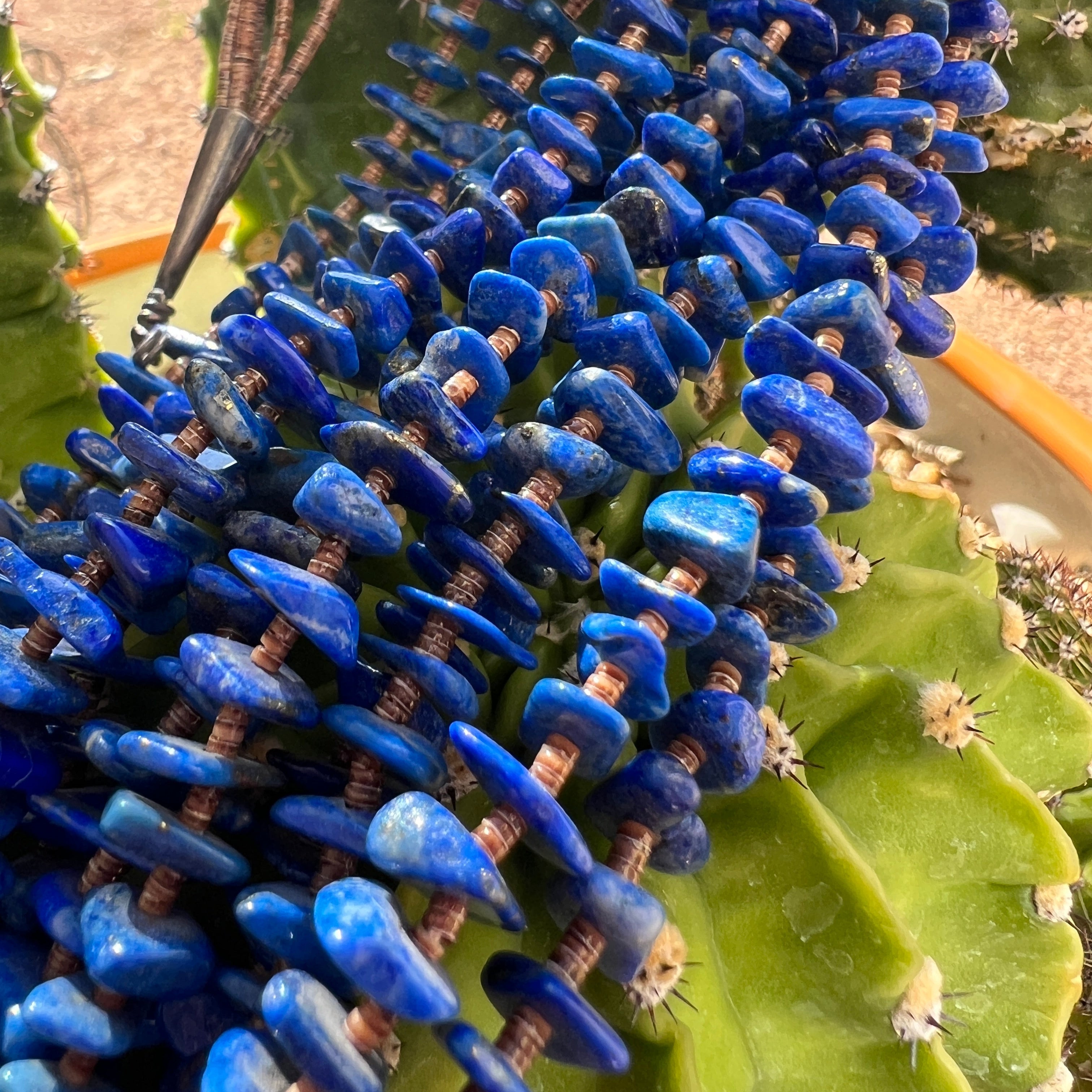 Vintage Lapis and Heishi Shell Necklace Five Strands