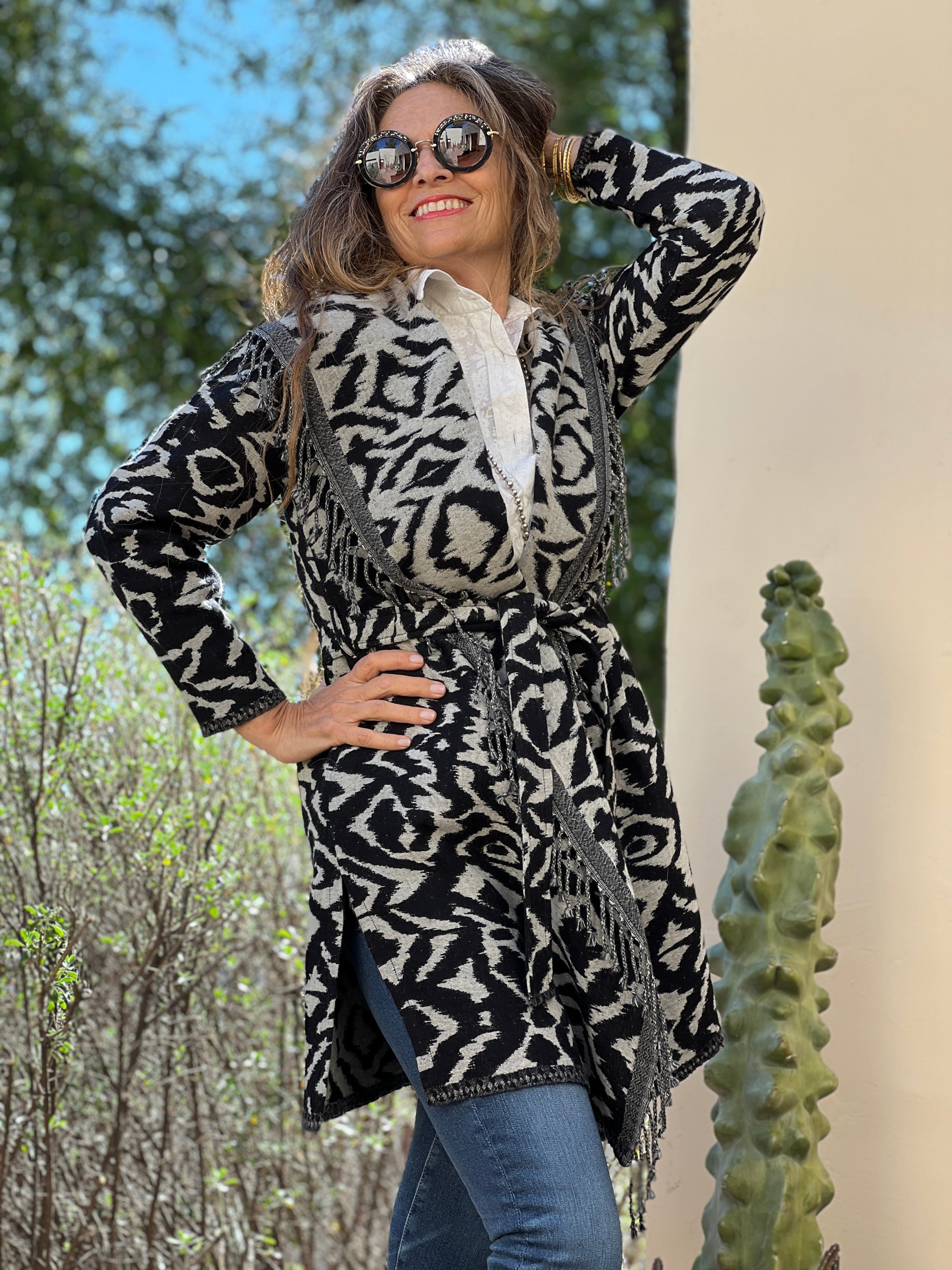 Zebra Belted Boiled Wool Coat ONLY ONE LEFT