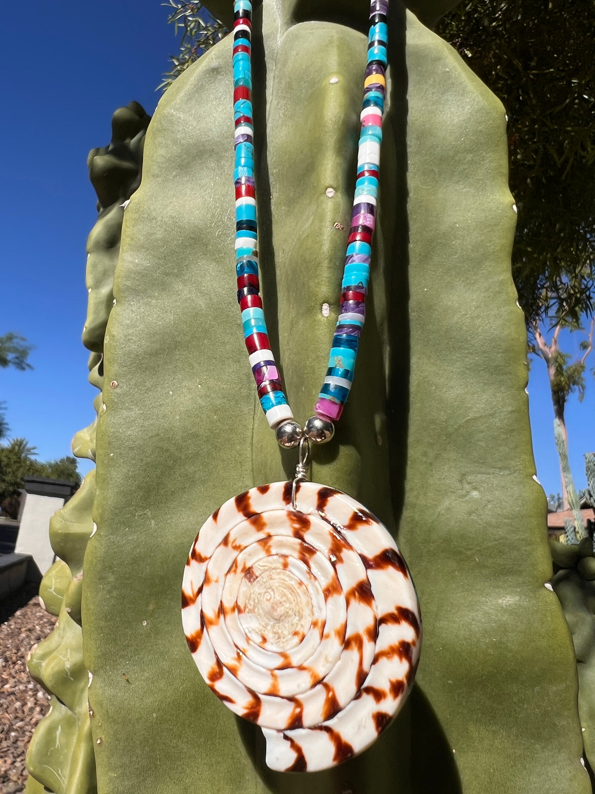 Mosaic Inlay Turquoise Multi Stone Pendant Necklace Santo Domingo