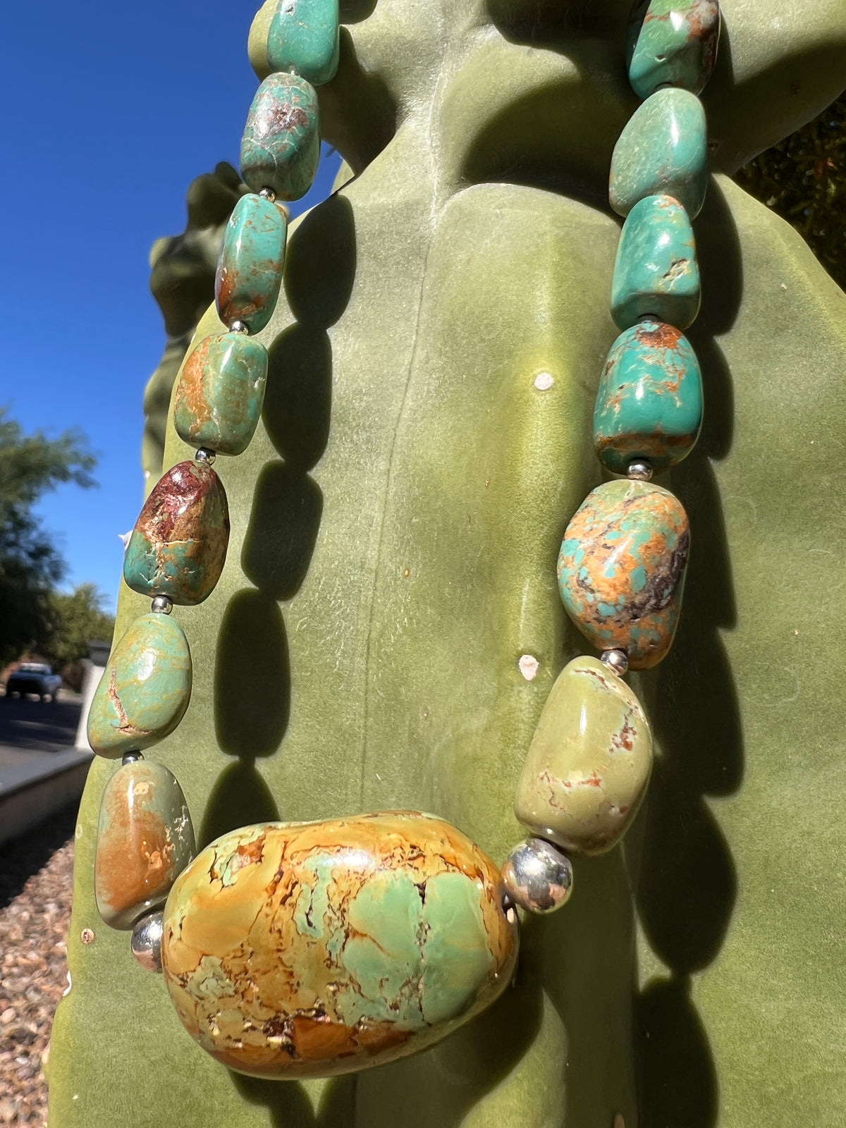 Vintage Royston Turquoise and Silver Graduated Necklace Santo Domingo Necklace