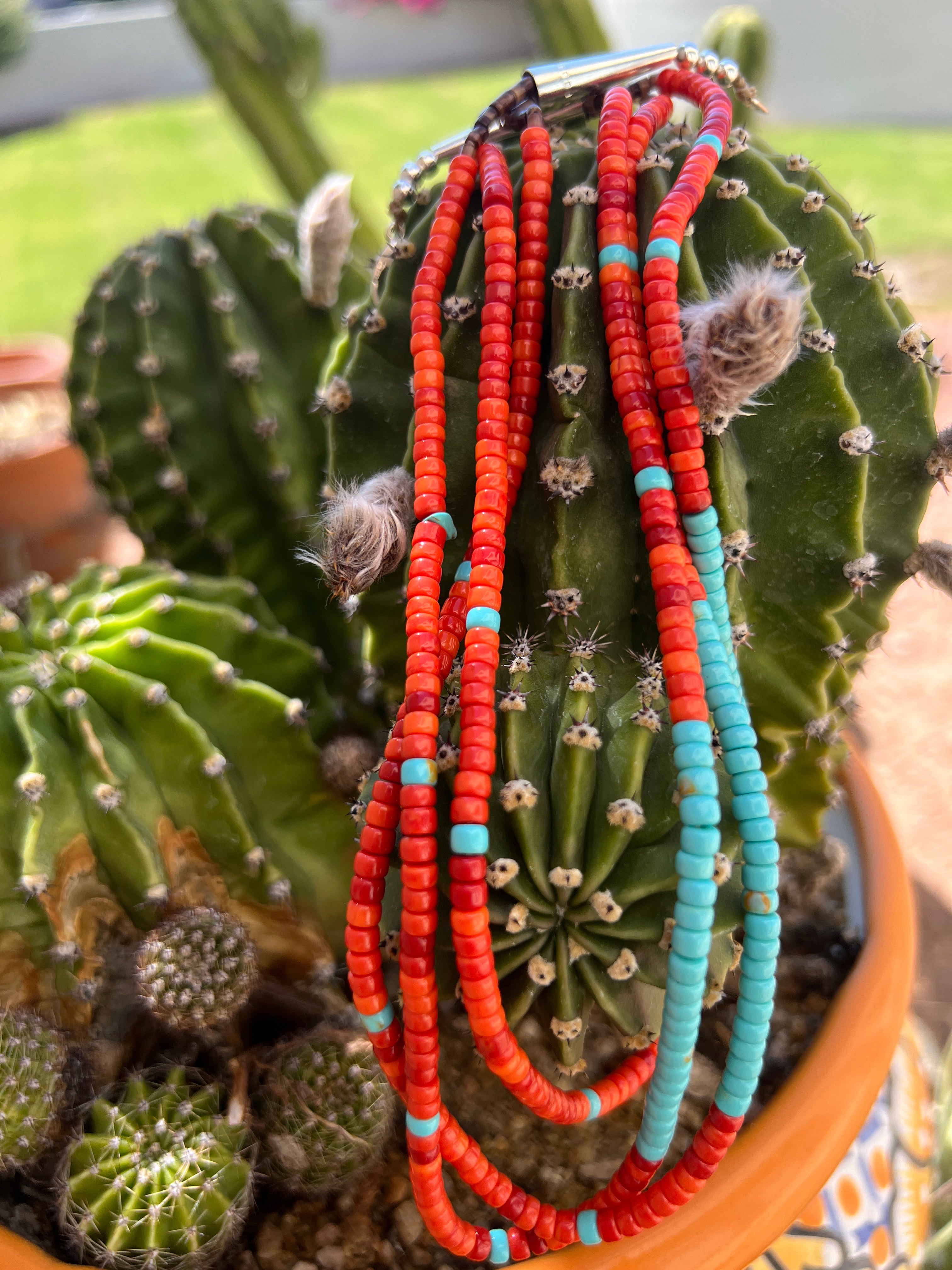 Apple Coral ,Turquoise, and Heishi Necklace Santo Domingo