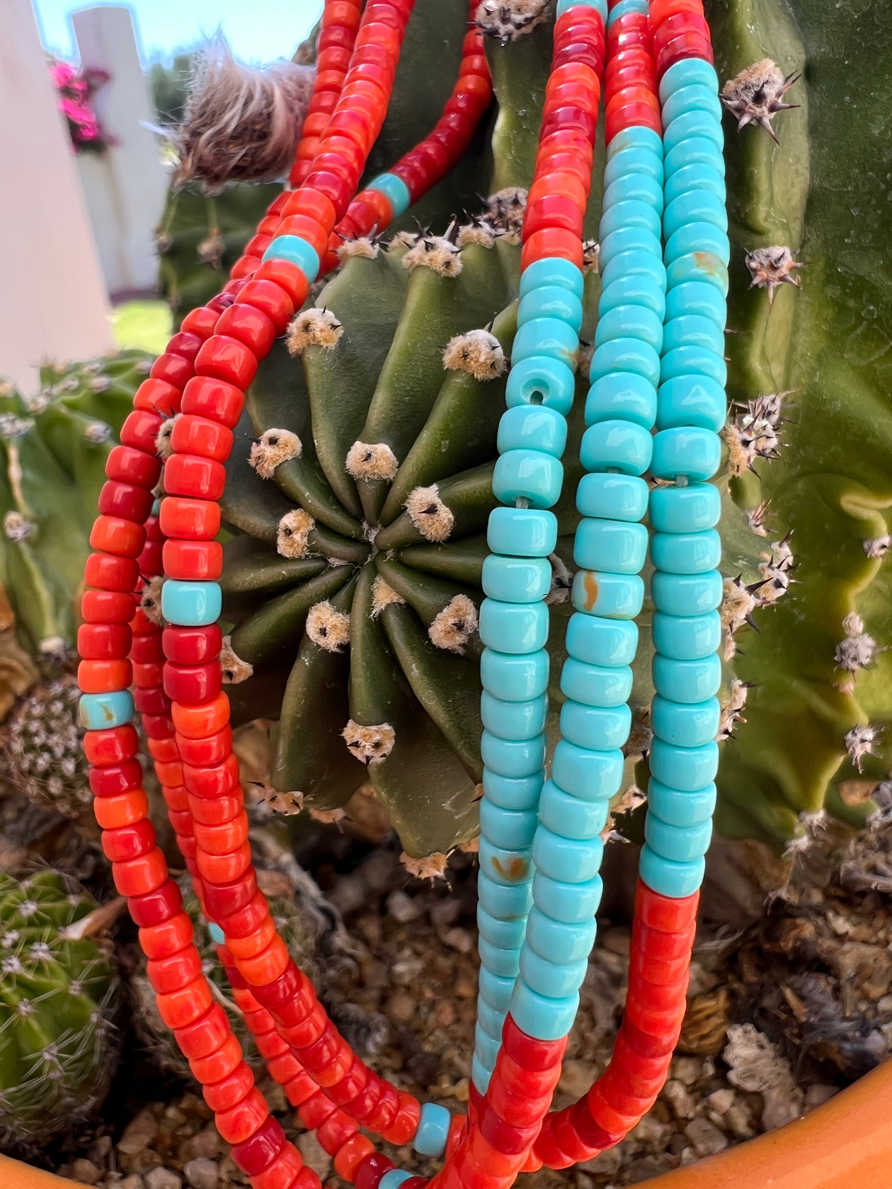 Apple Coral ,Turquoise, and Heishi Necklace Santo Domingo