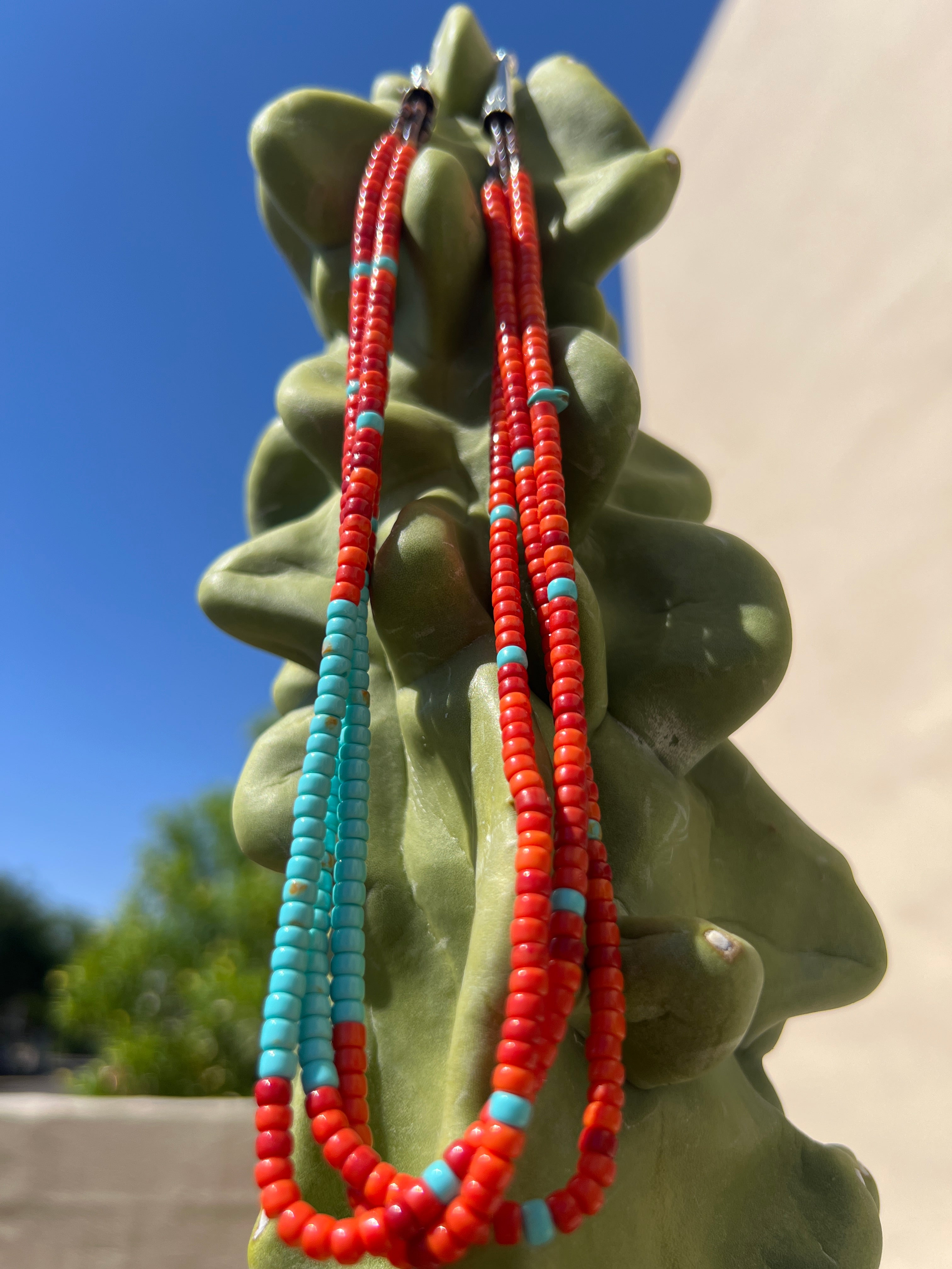 Apple Coral ,Turquoise, and Heishi Necklace Santo Domingo
