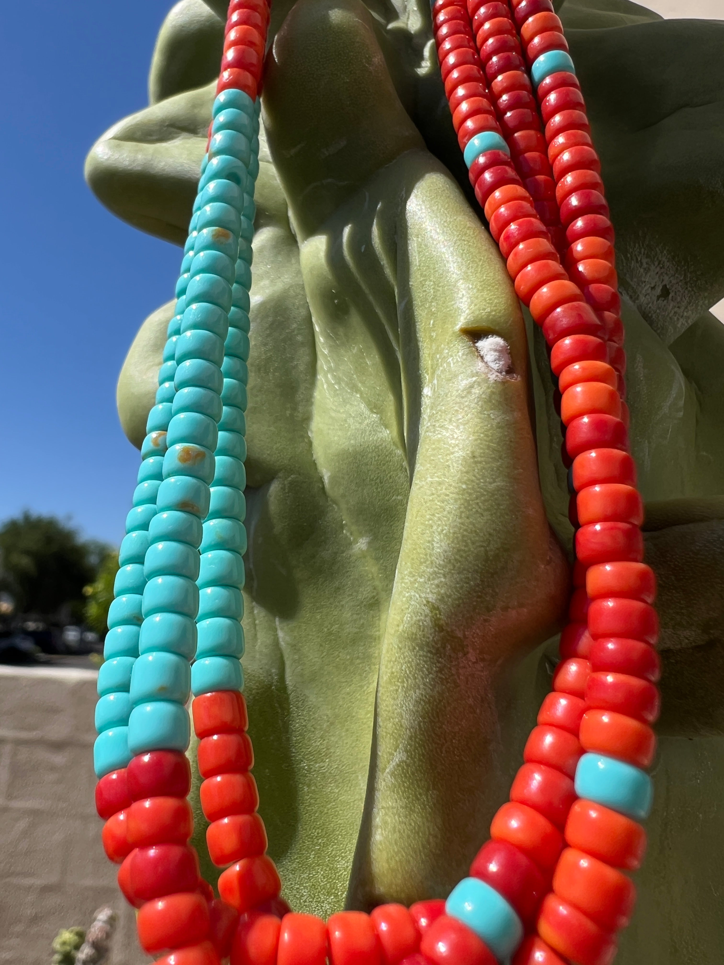 Apple Coral ,Turquoise, and Heishi Necklace Santo Domingo