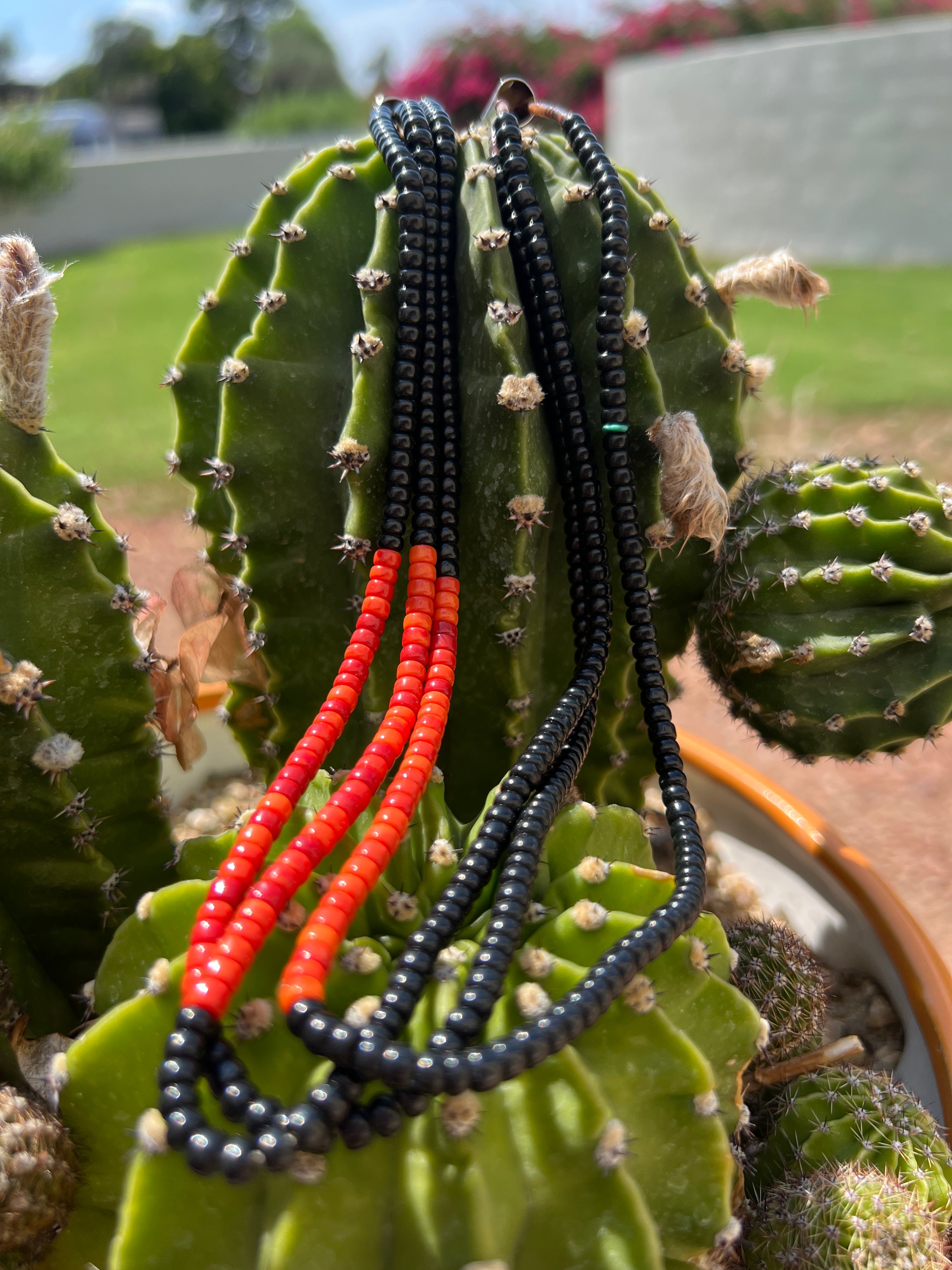Coral and Black Jet Heishi Necklace Santo Domingo