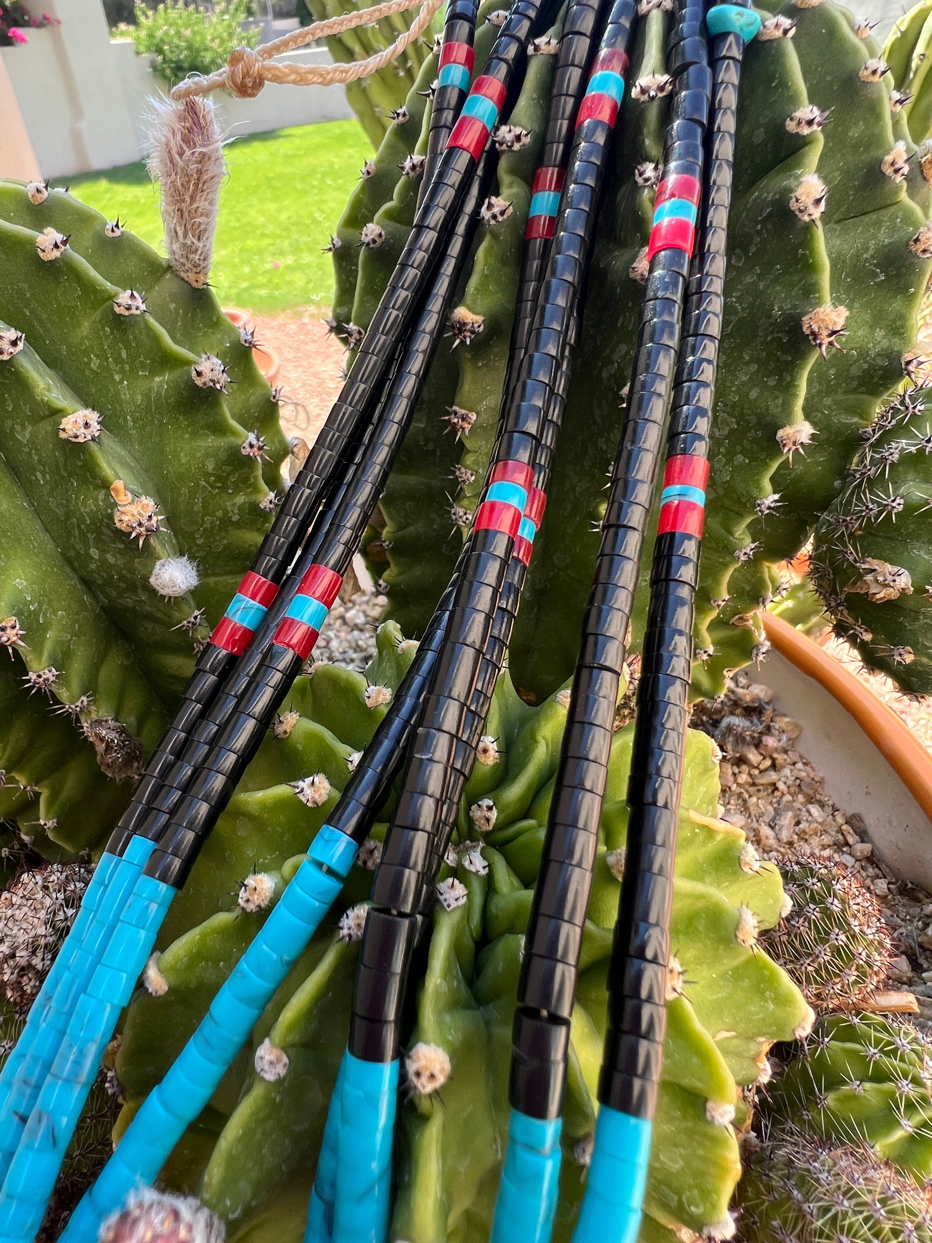 Black Jet, Turquoise, and Coral Four Strand Necklace Santo Domingo