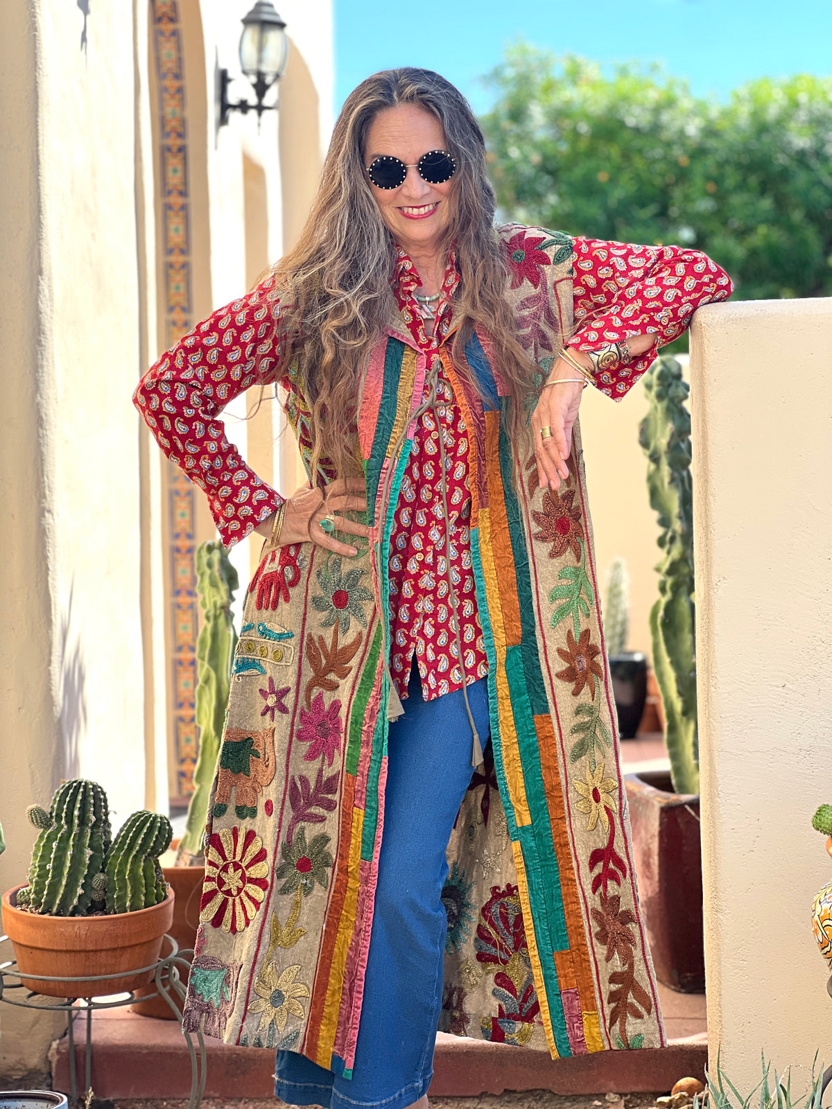 Aisha Hand Embroidered Long Cotton Vest One of a Kind