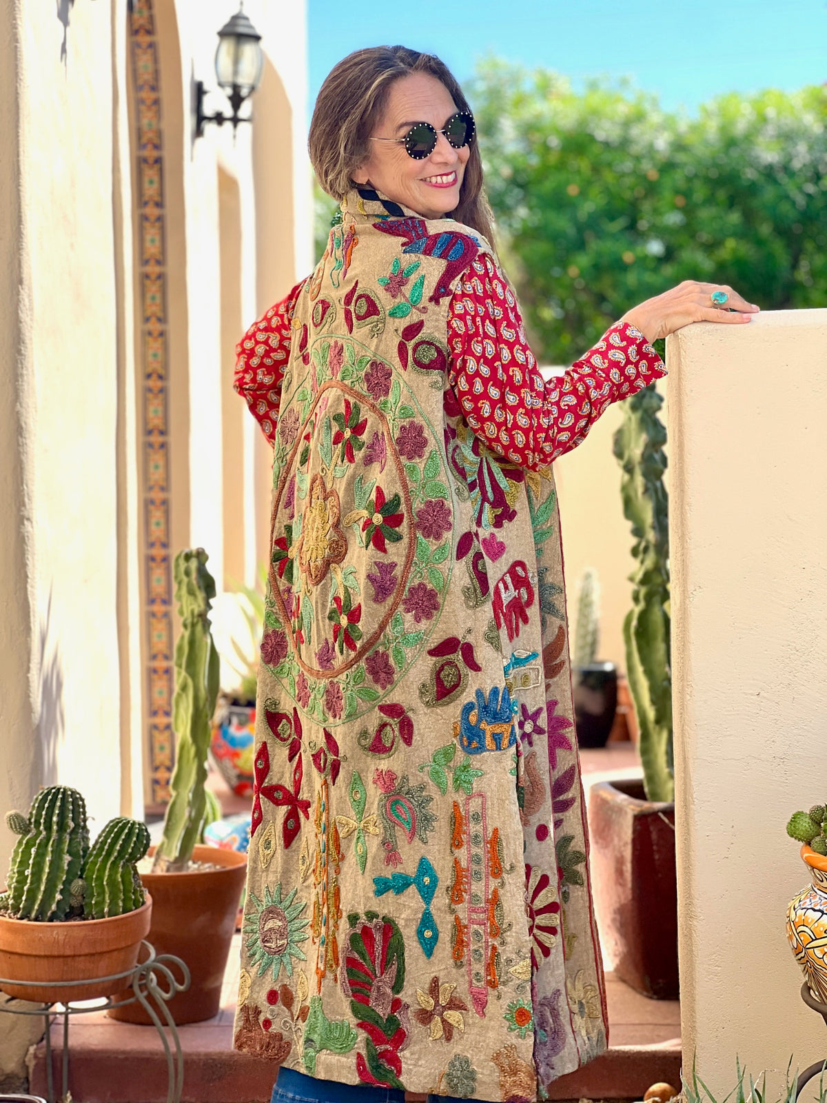 Aisha Hand Embroidered Long Cotton Vest One of a Kind