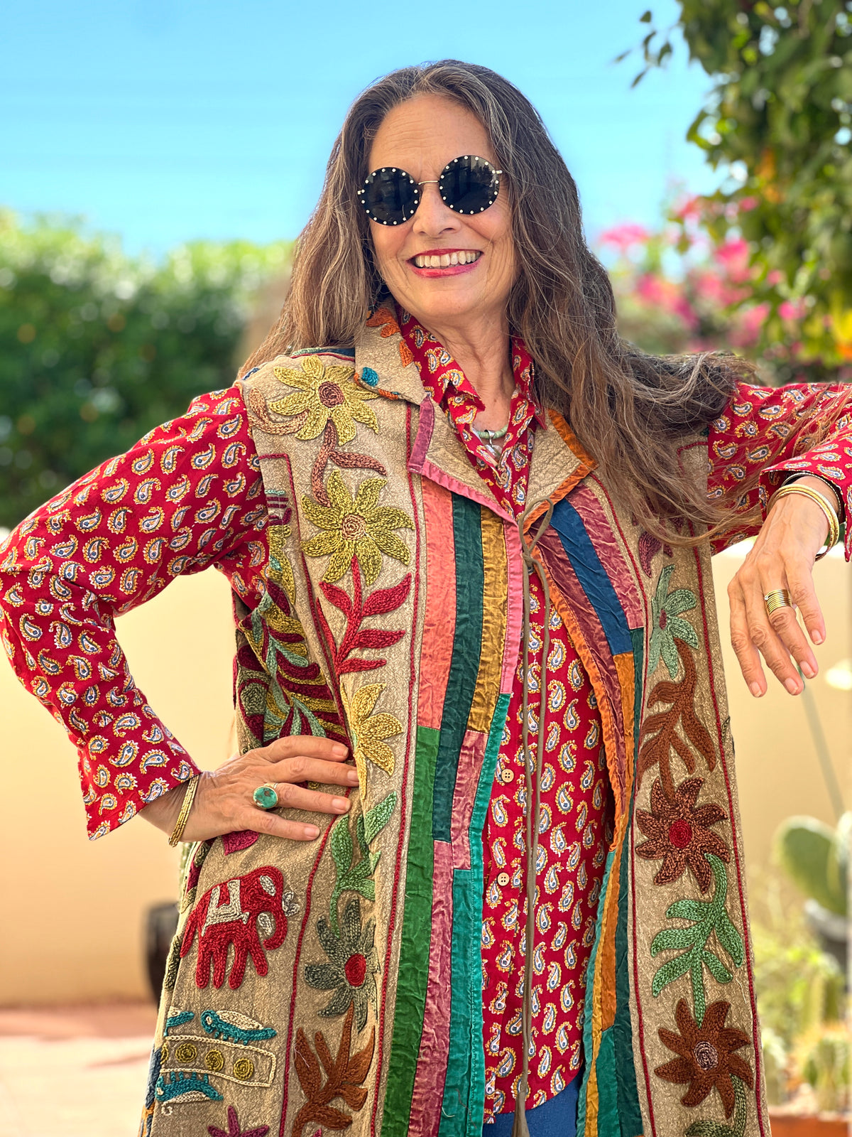 Aisha Hand Embroidered Long Cotton Vest One of a Kind