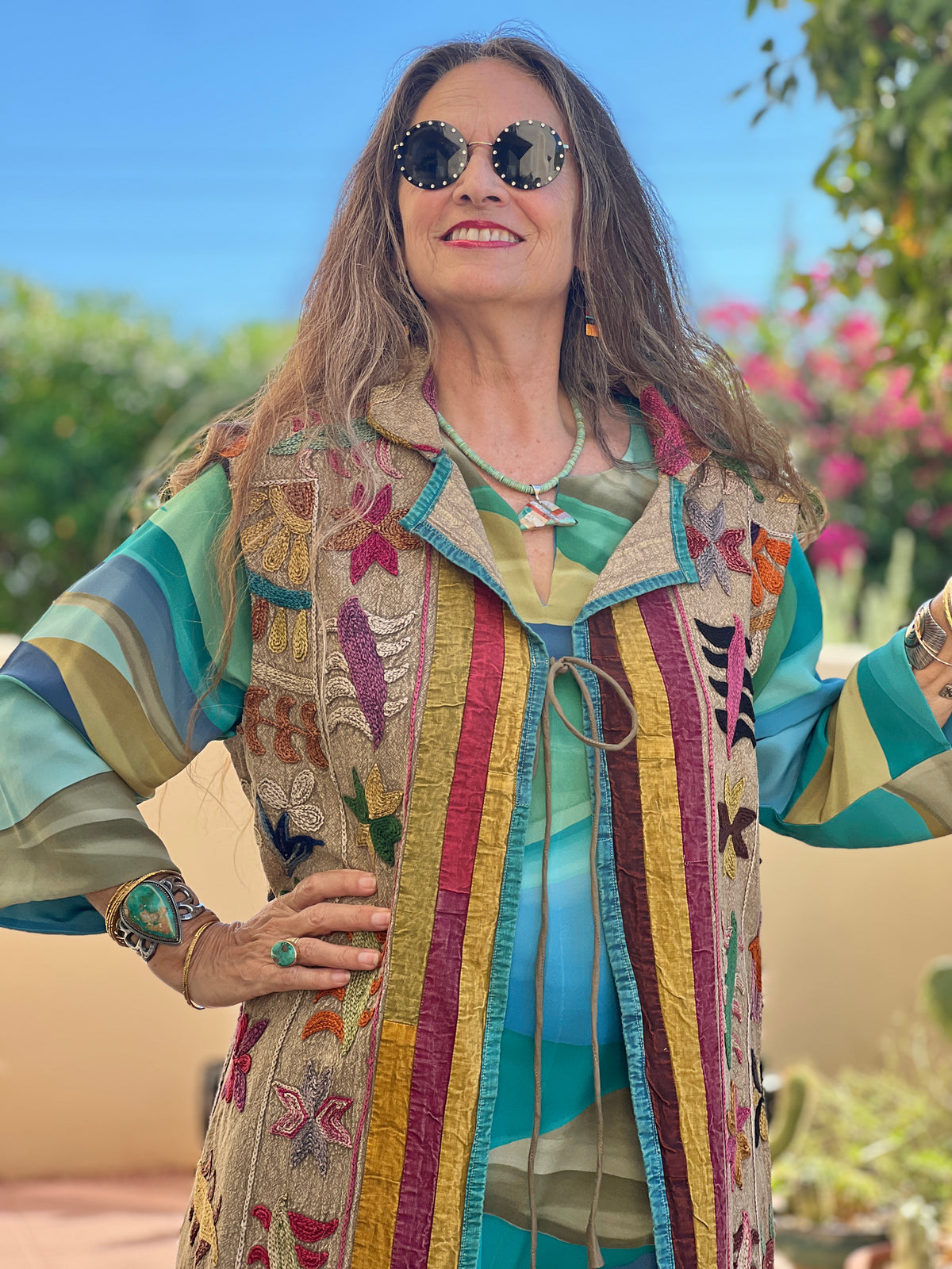 Arya Hand Embroidered Long Cotton Vest One of a Kind
