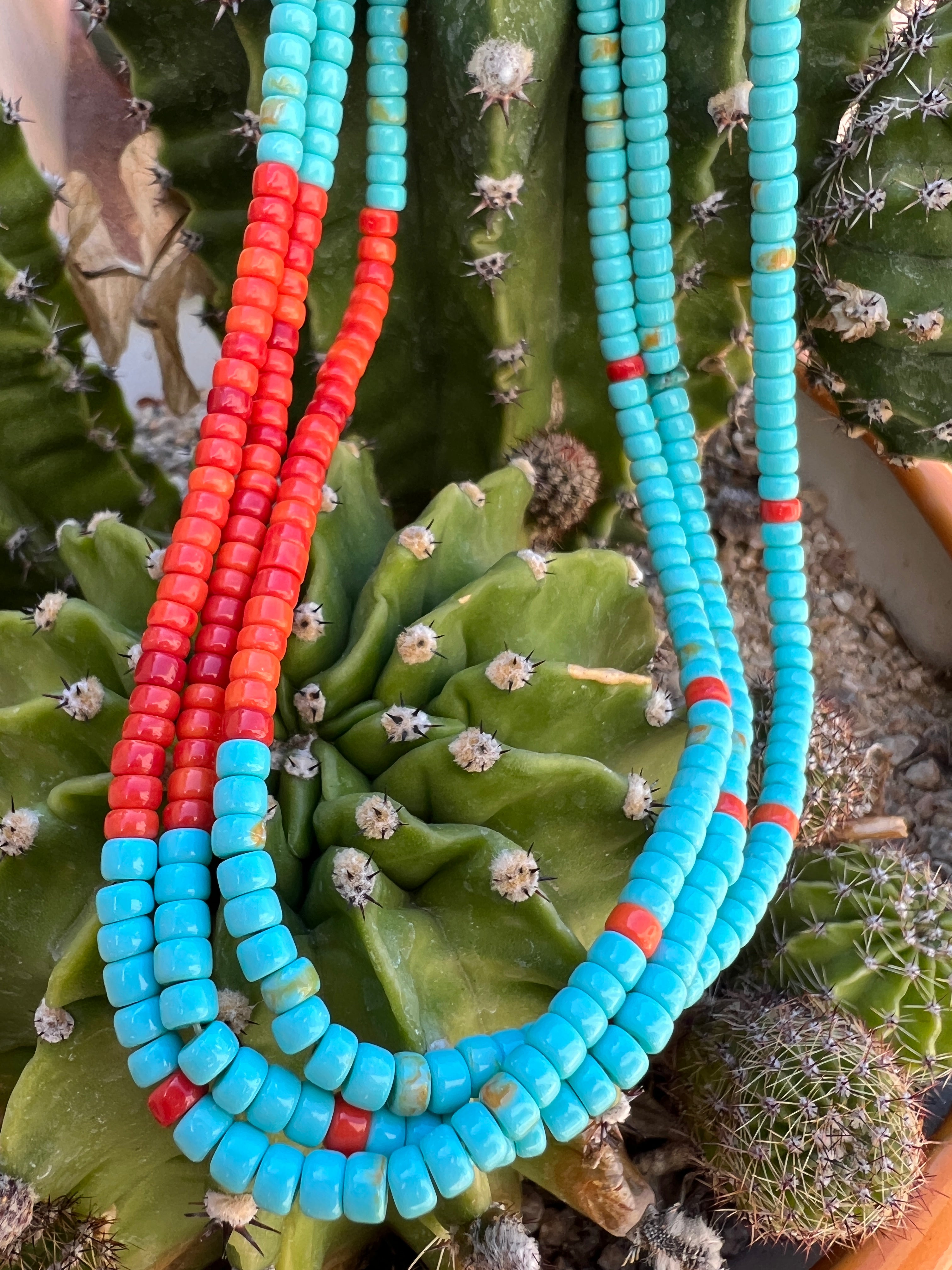 Turquoise and Apple Coral and Heishi Necklace Santo Domingo