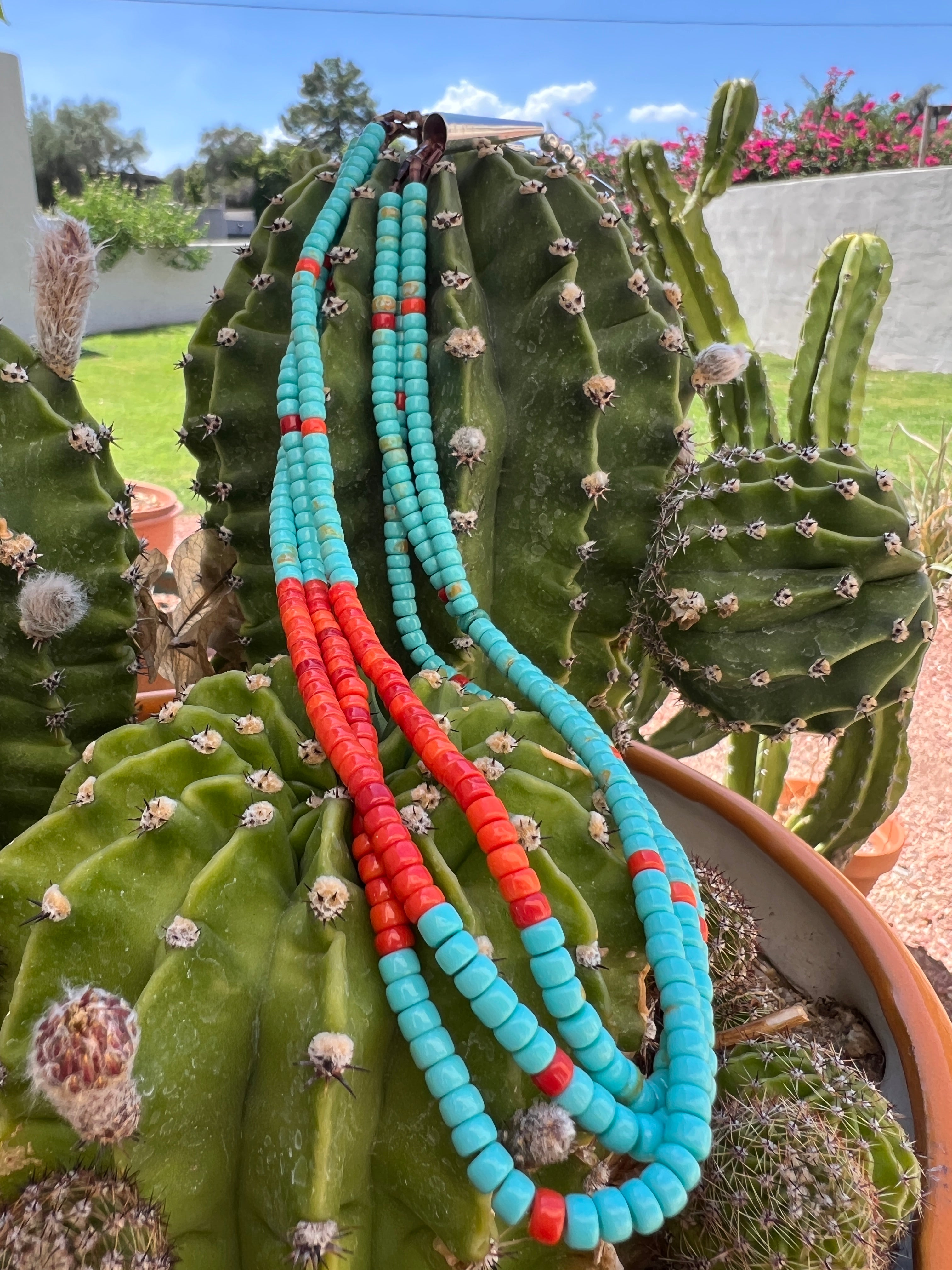 Turquoise and Apple Coral and Heishi Necklace Santo Domingo