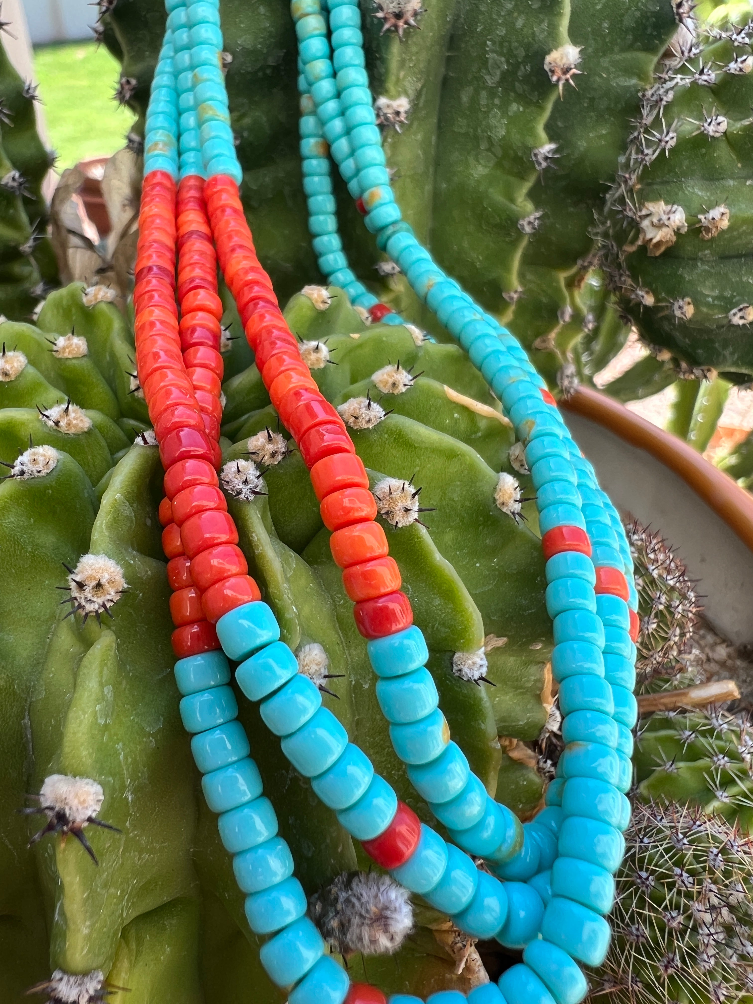 Turquoise and Apple Coral and Heishi Necklace Santo Domingo