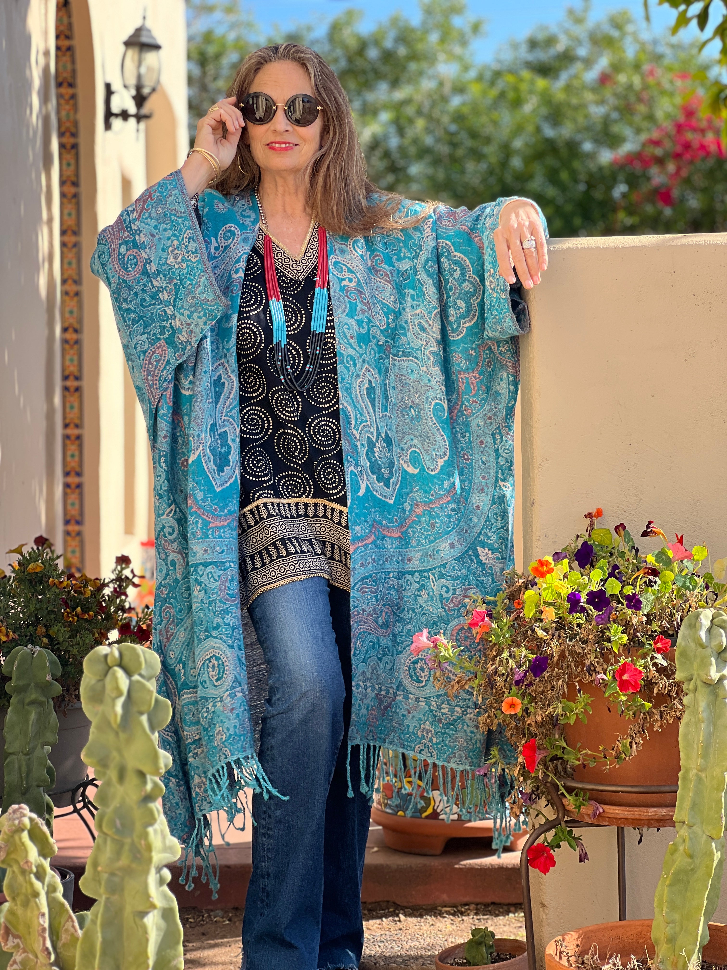 Tempting Turquoise Paisley Kimono Coat Reversible STORE CREDIT ONLY