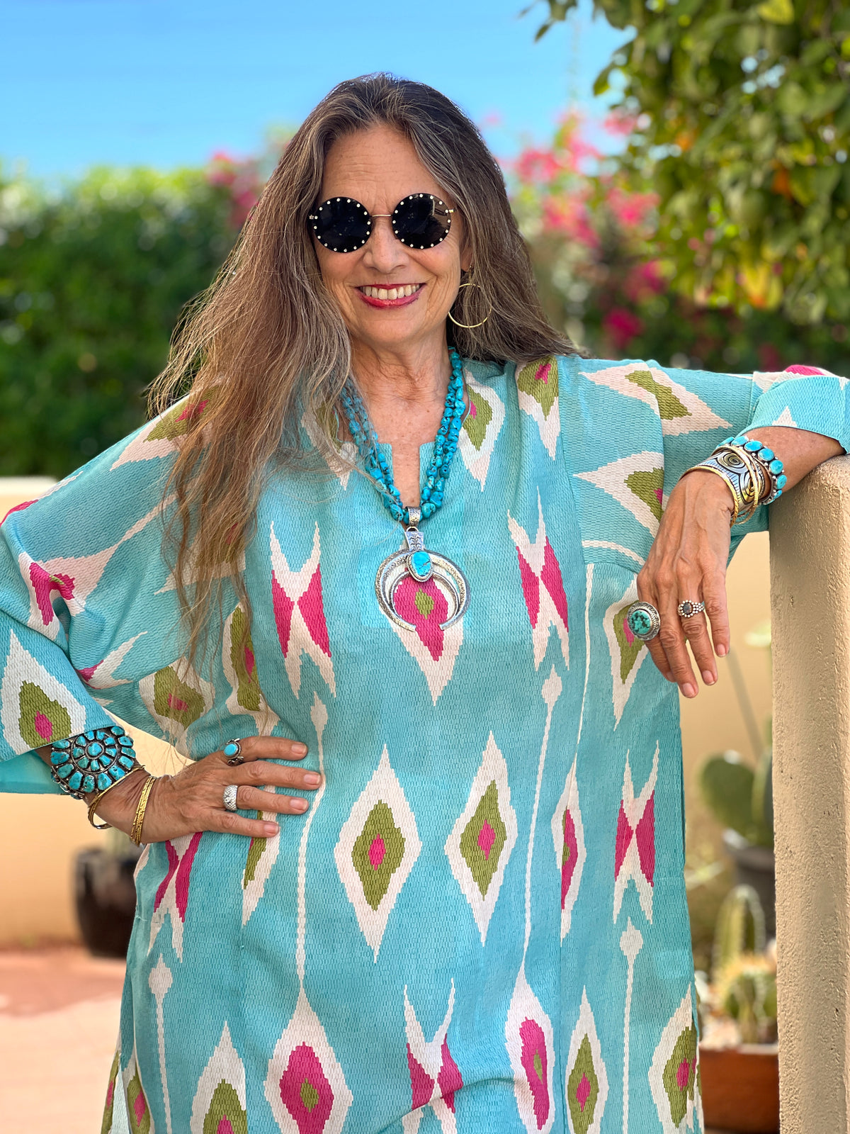Tashkent Turquoise Italian Silk Long Tunic Dress