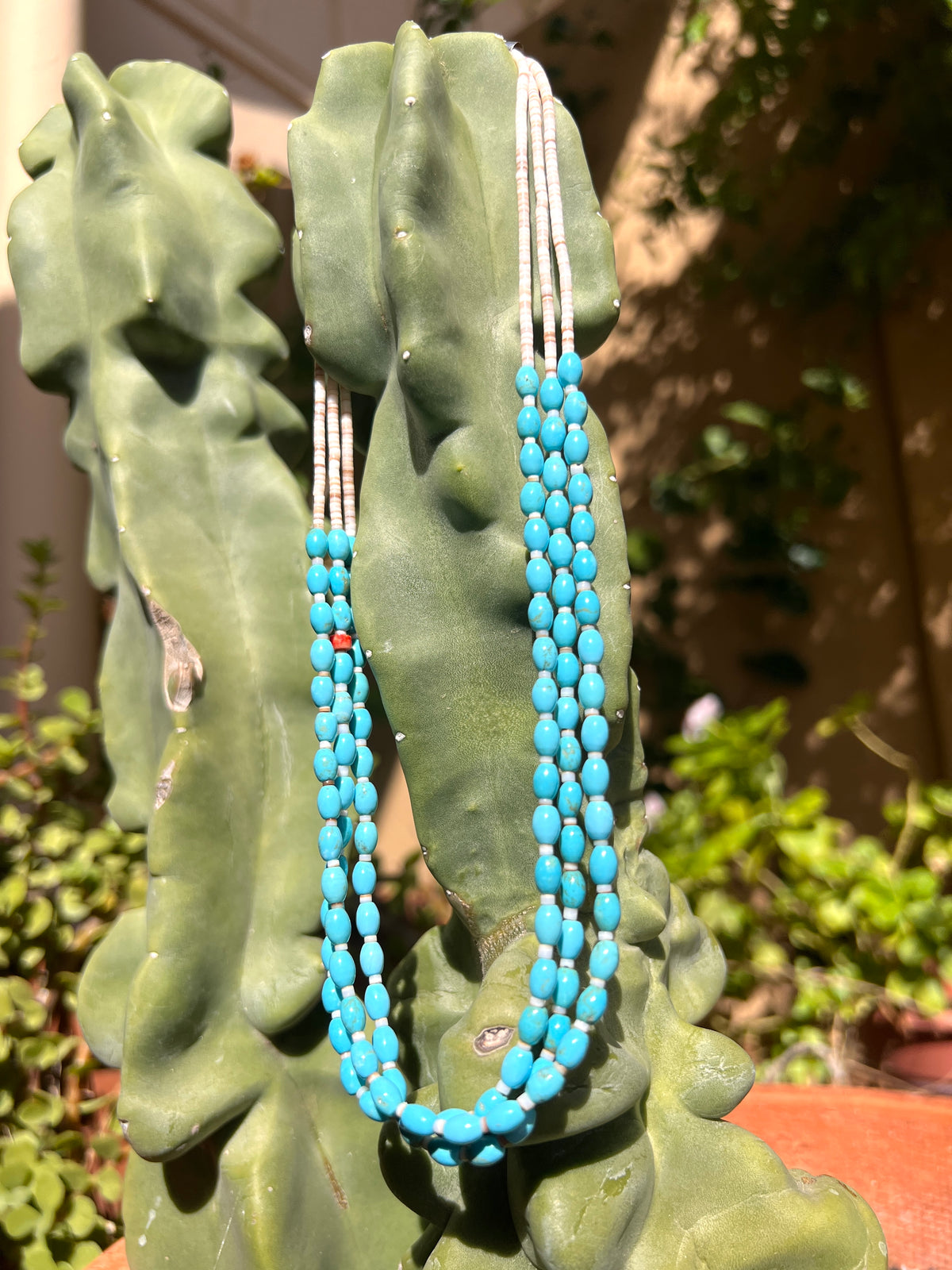 Sleeping Beauty Turquoise and Heishi Shell Three Strand Choker Necklace Santo Domingo