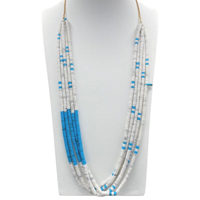 White Alabaster with Turquoise Heishi Necklace
