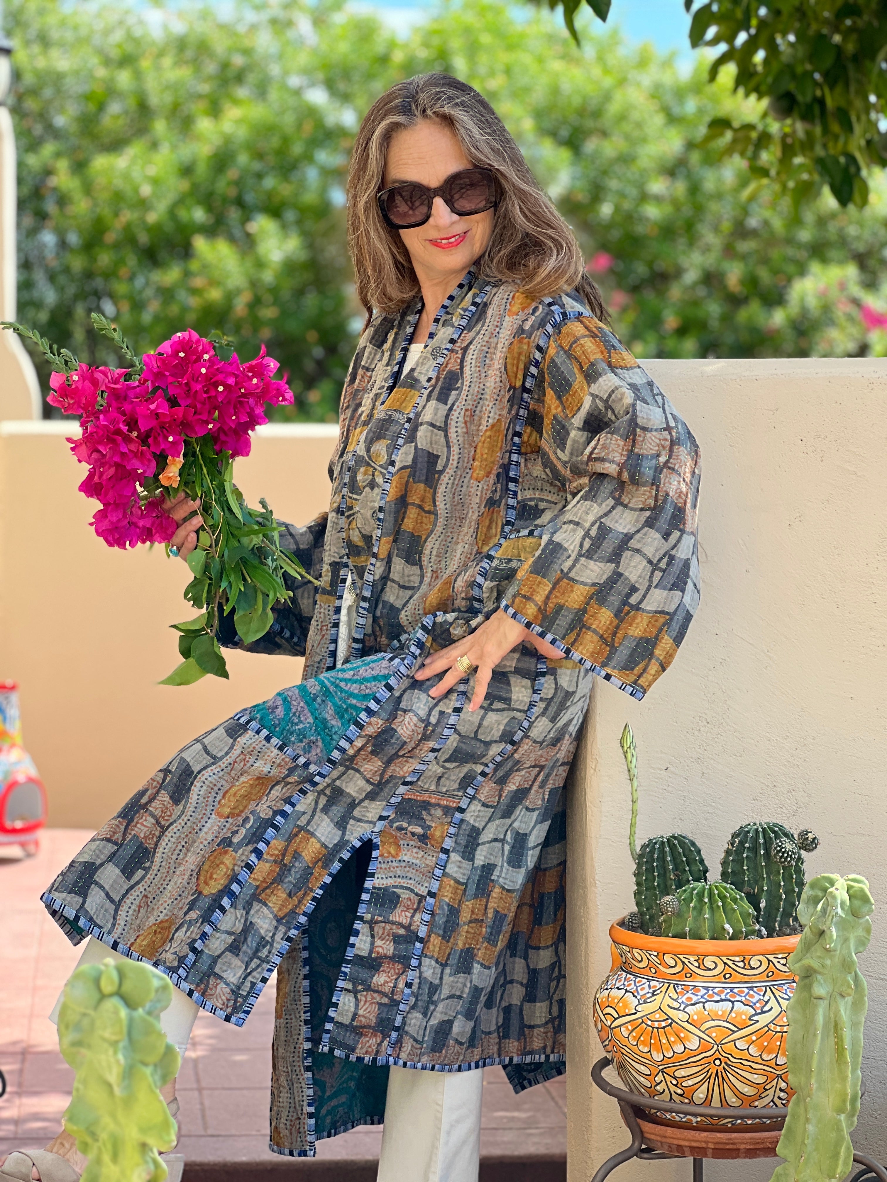 Keya Cotton Vintage Quilted Kantha Coat ONE OF KIND