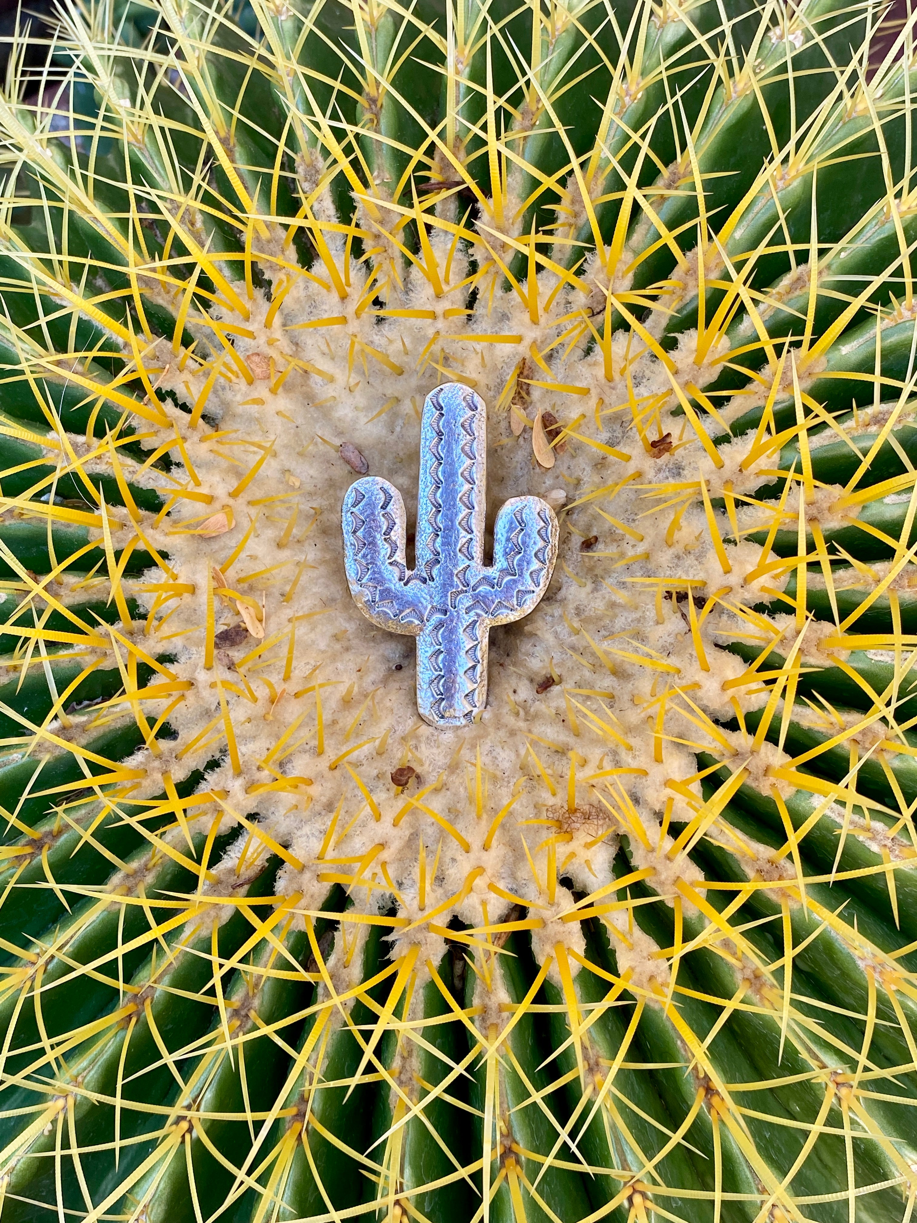 Navajo Silver Tufa Cast Saguaro Cactus Pendant