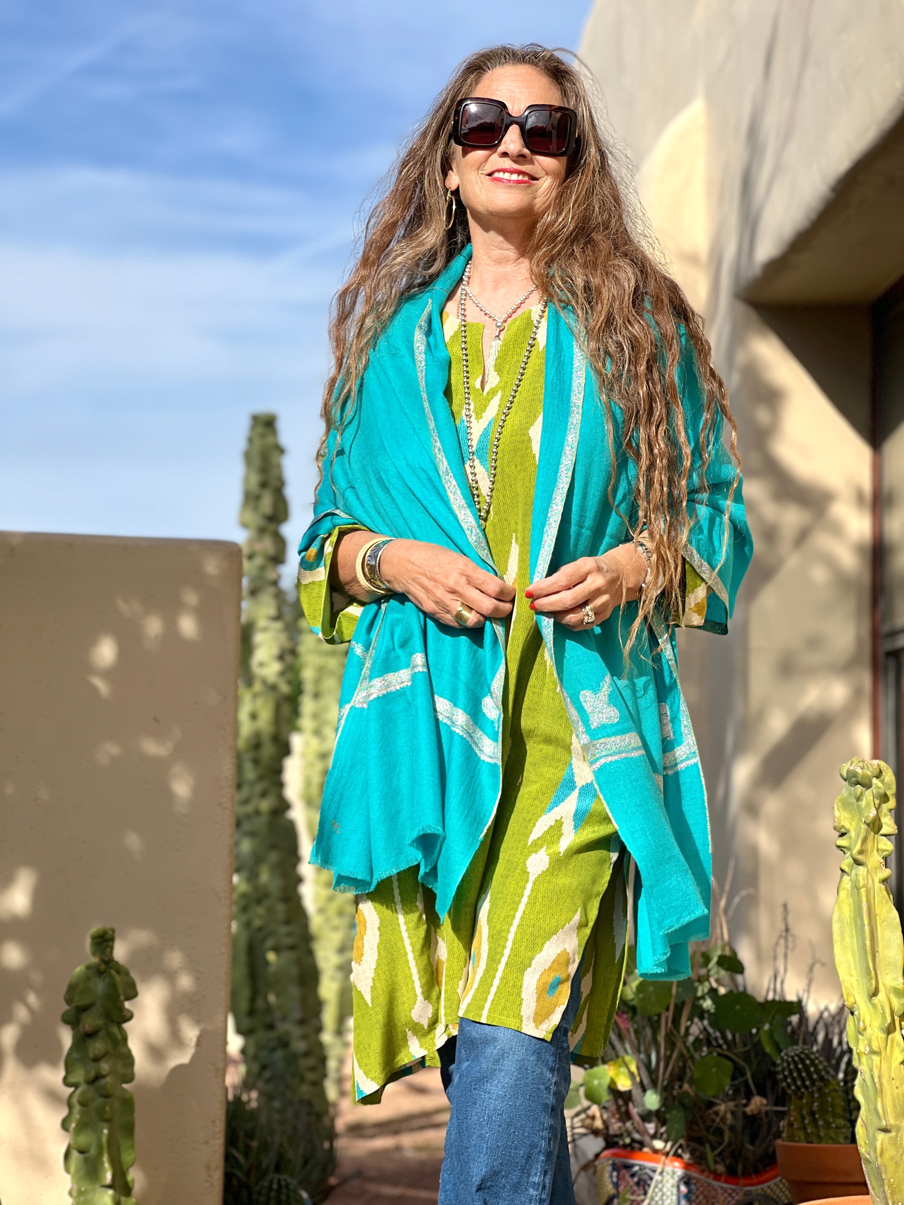 Tashkent Lime Green Ikat Italian Silk Tunic