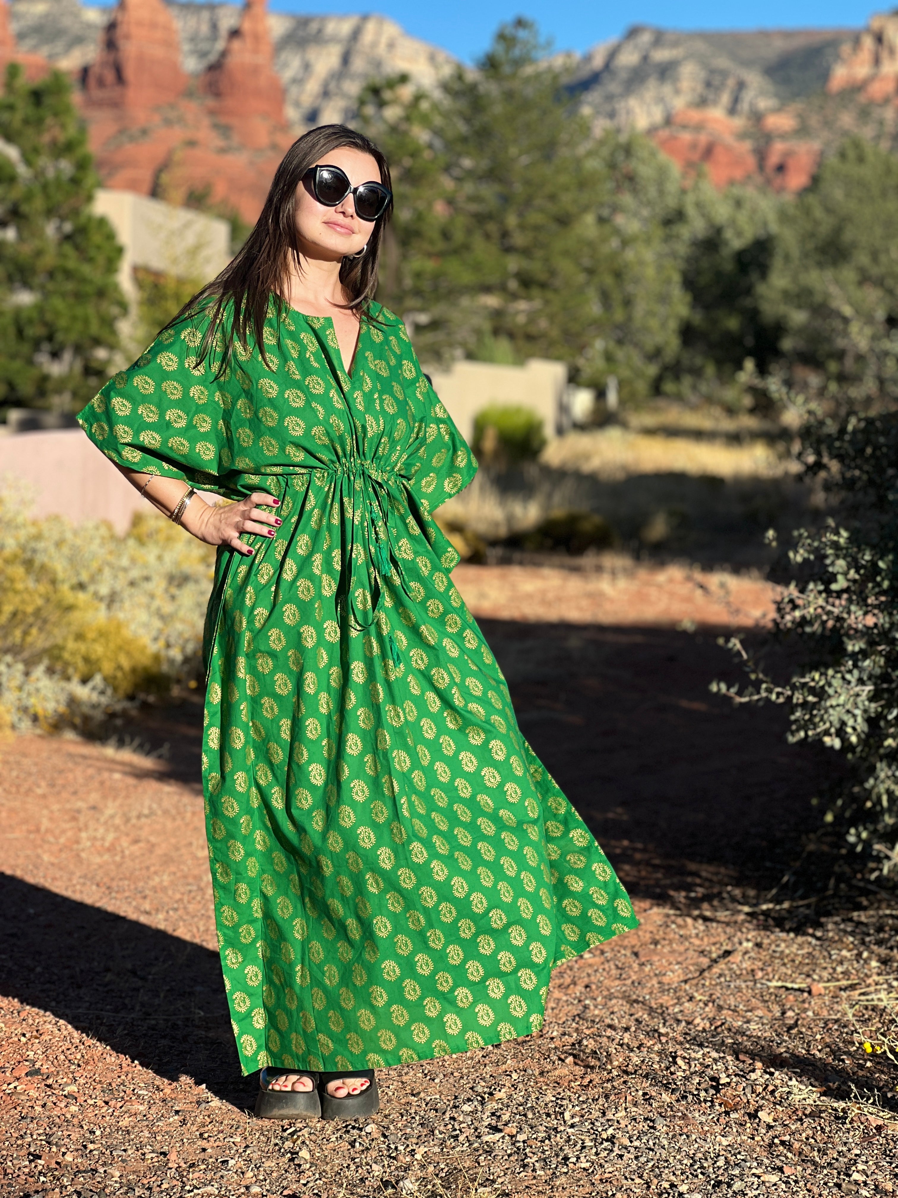 Elizabeth Emerald Paisley Maxi Kaftan Dress