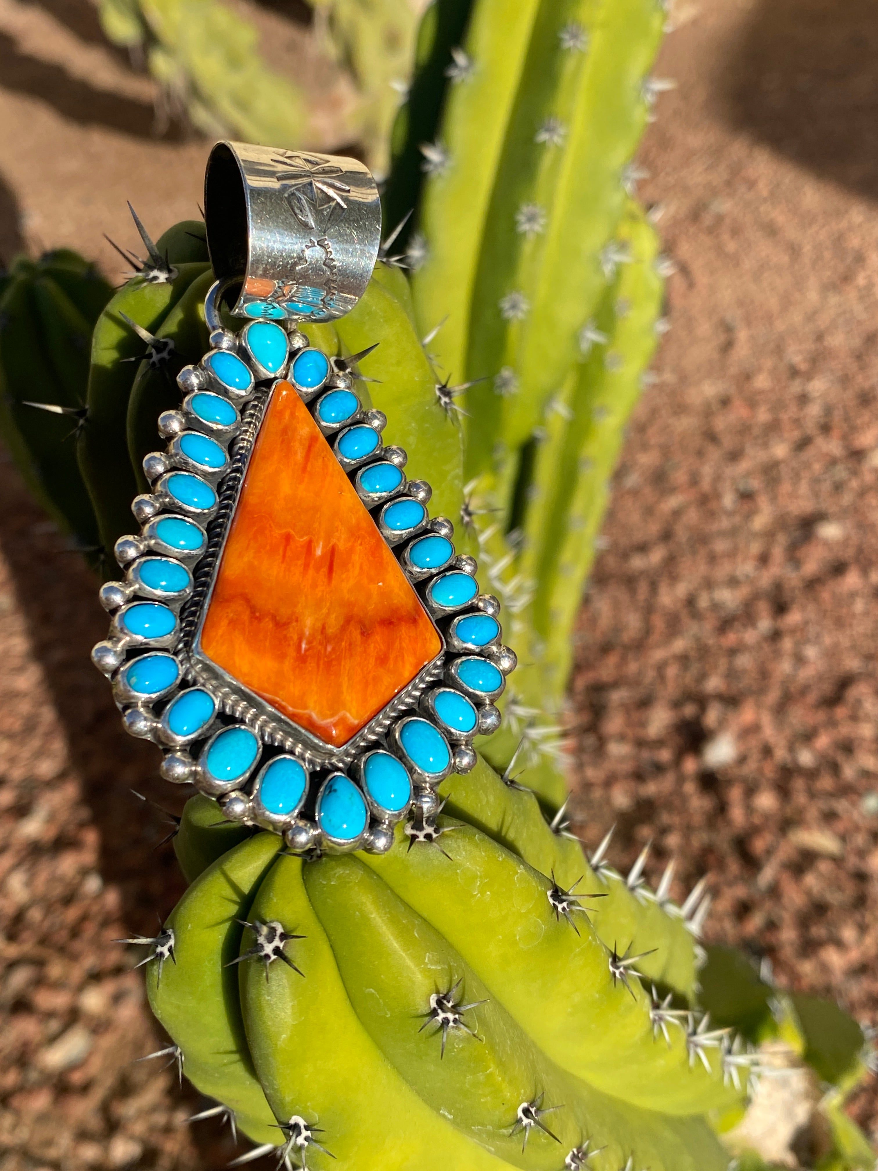 Spiny Oyster and Sleeping Beauty Turquoise Teardrop Pendant