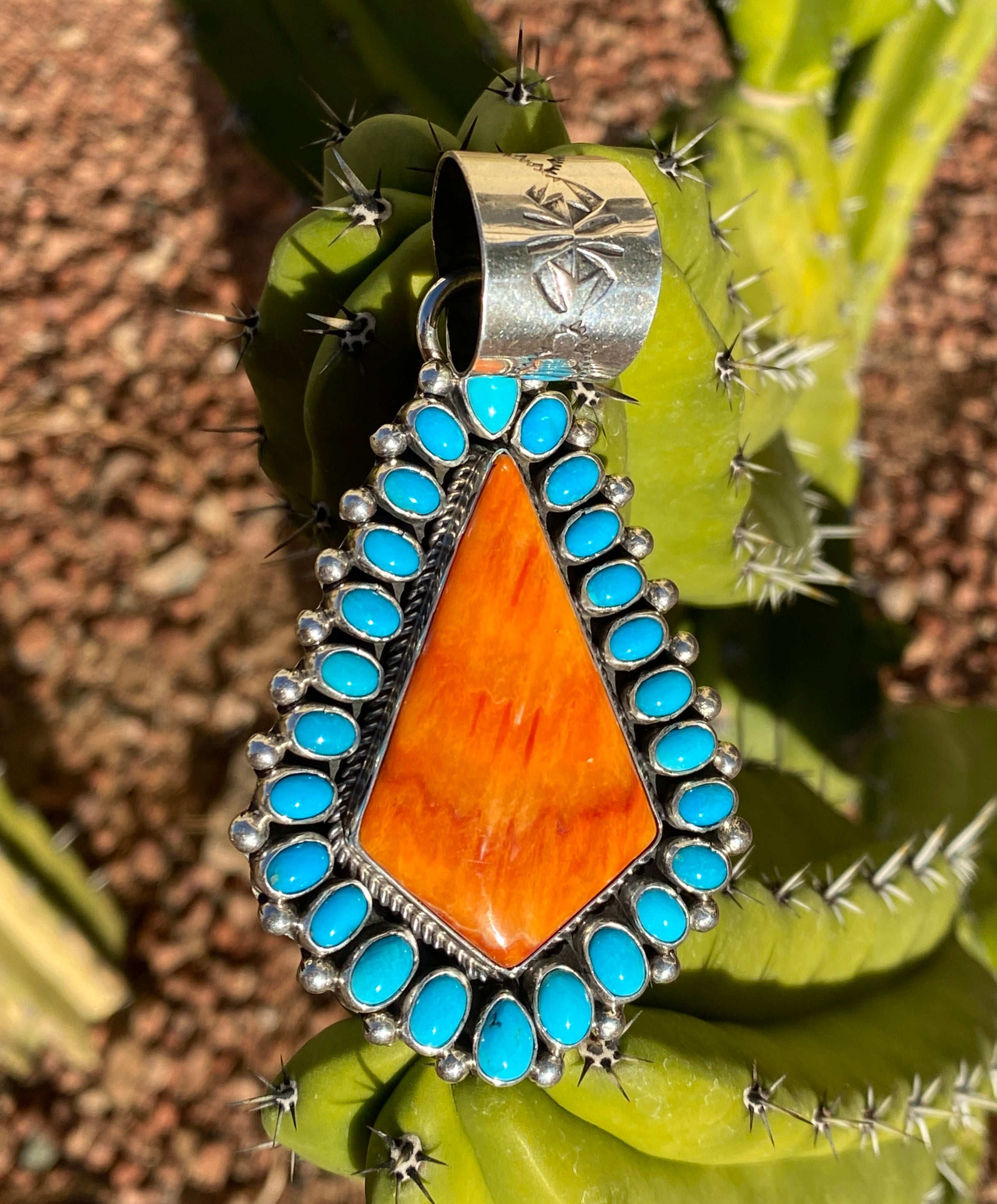 Spiny Oyster and Sleeping Beauty Turquoise Teardrop Pendant