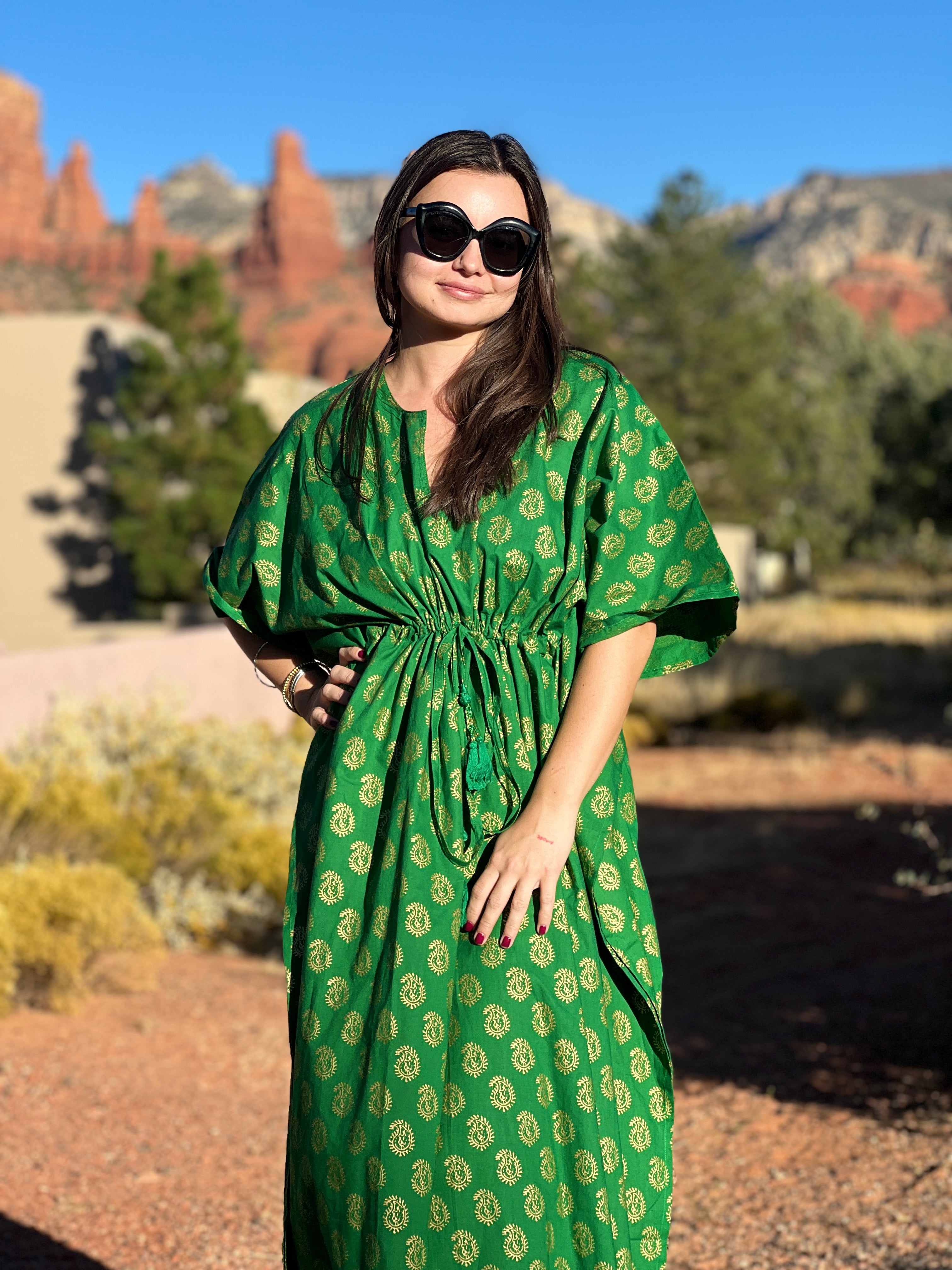 Elizabeth Emerald Paisley Maxi Kaftan Dress