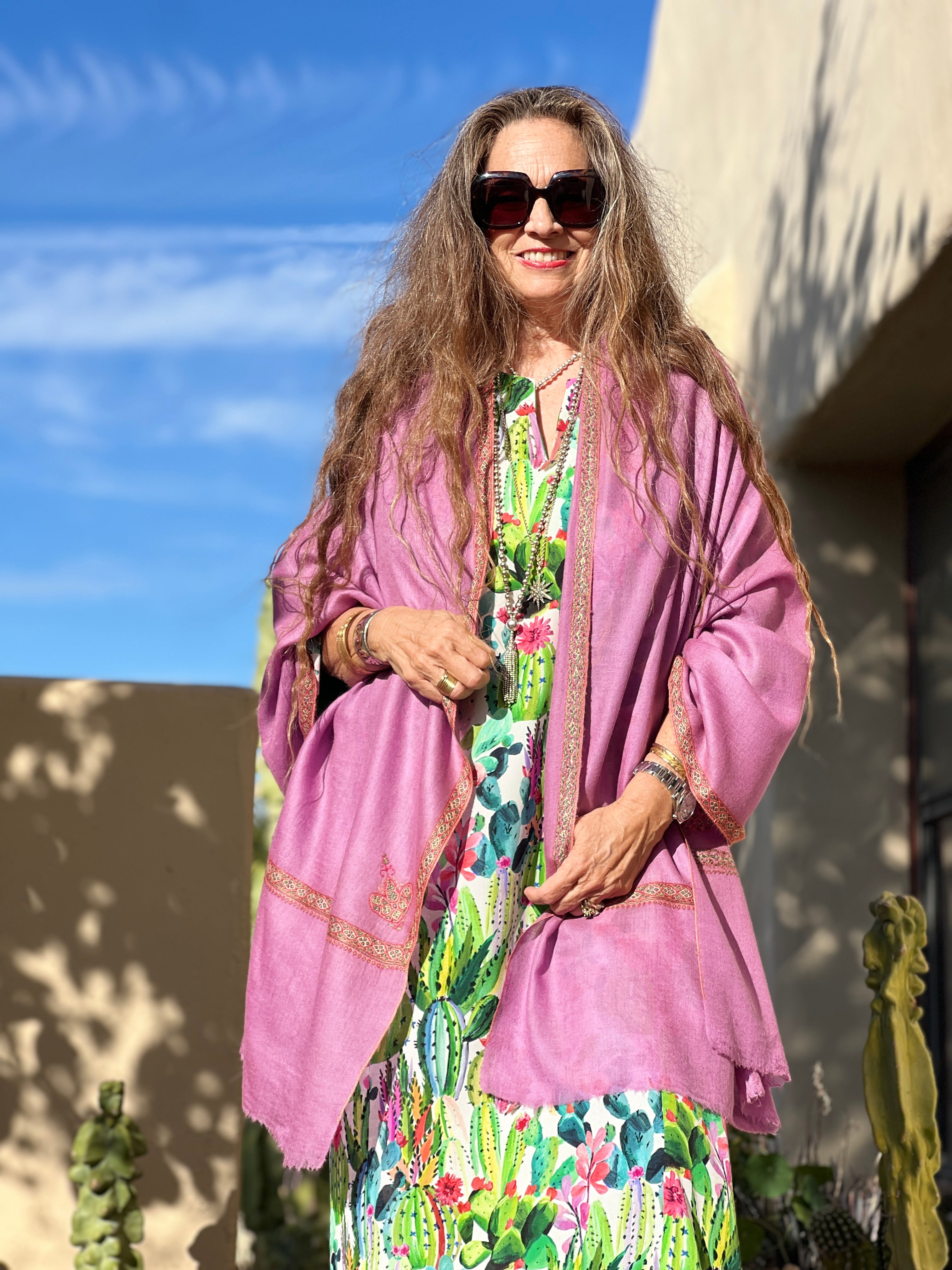 Lilac Hand Embroidered Pashmina Shawl One of a Kind