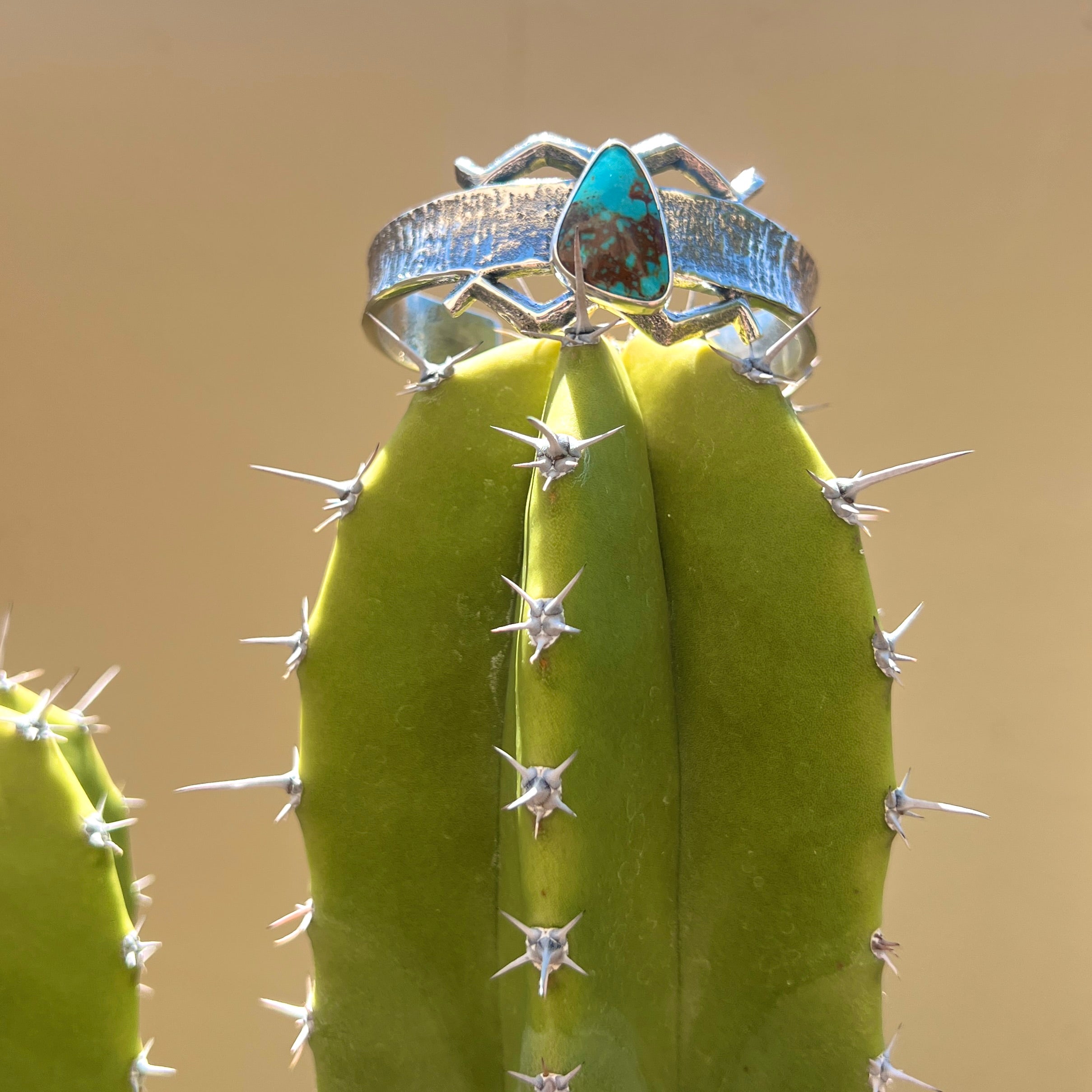 Navajo Tyrone Turquoise Silver Tufa Cast Cuff