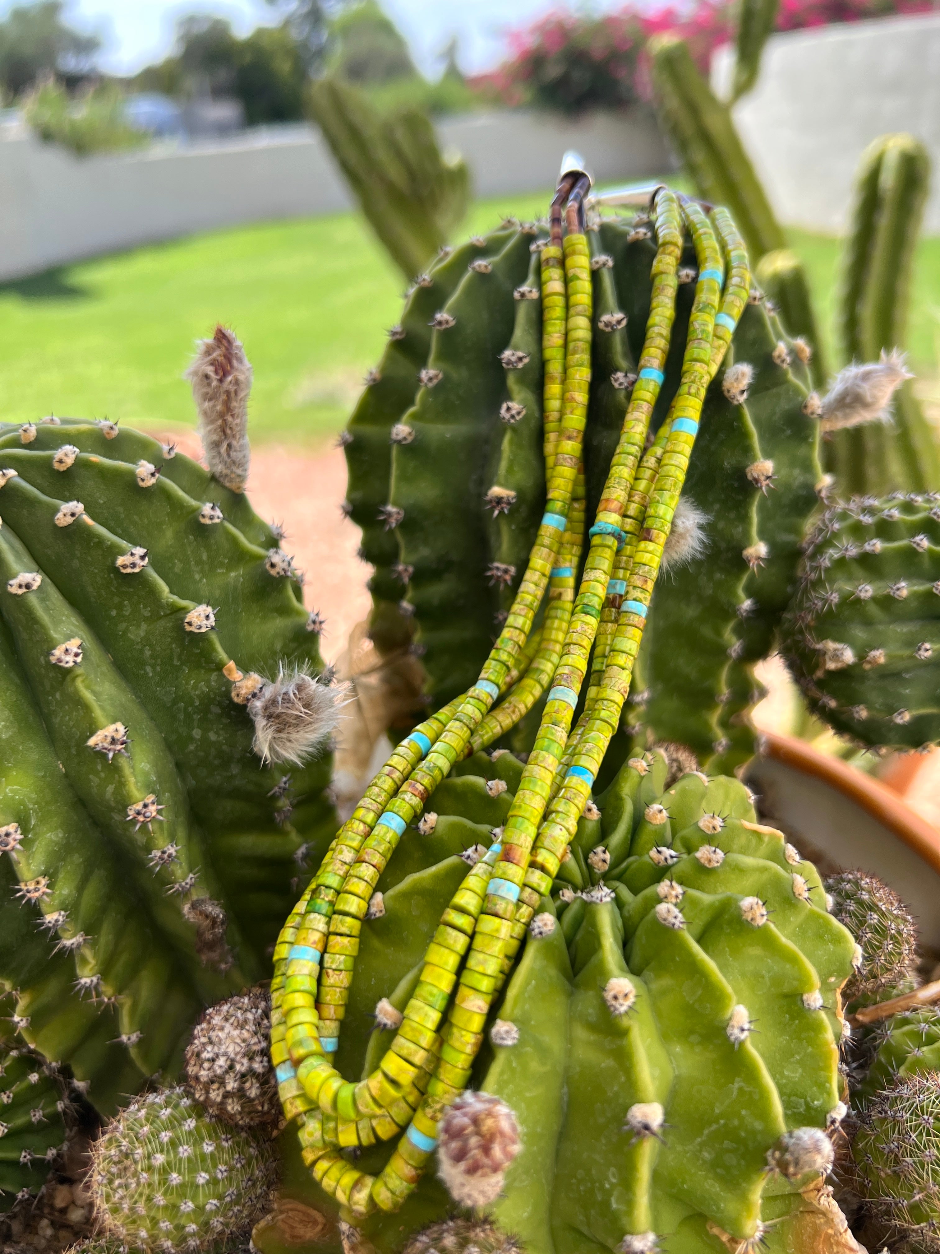 Gaspeite, Heishi and Touch of Turquoise Necklace Santo Domingo