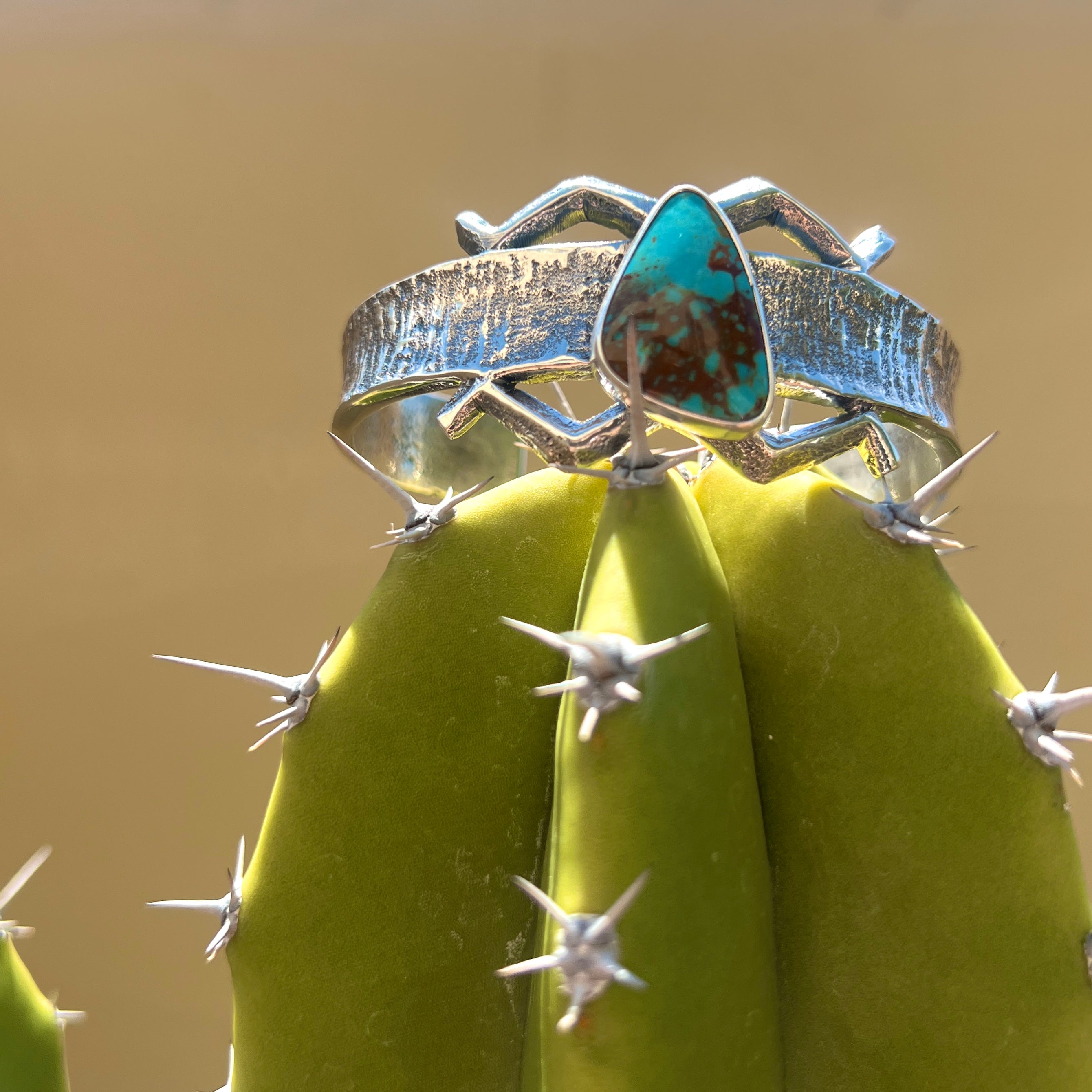 Navajo Tyrone Turquoise Silver Tufa Cast Cuff