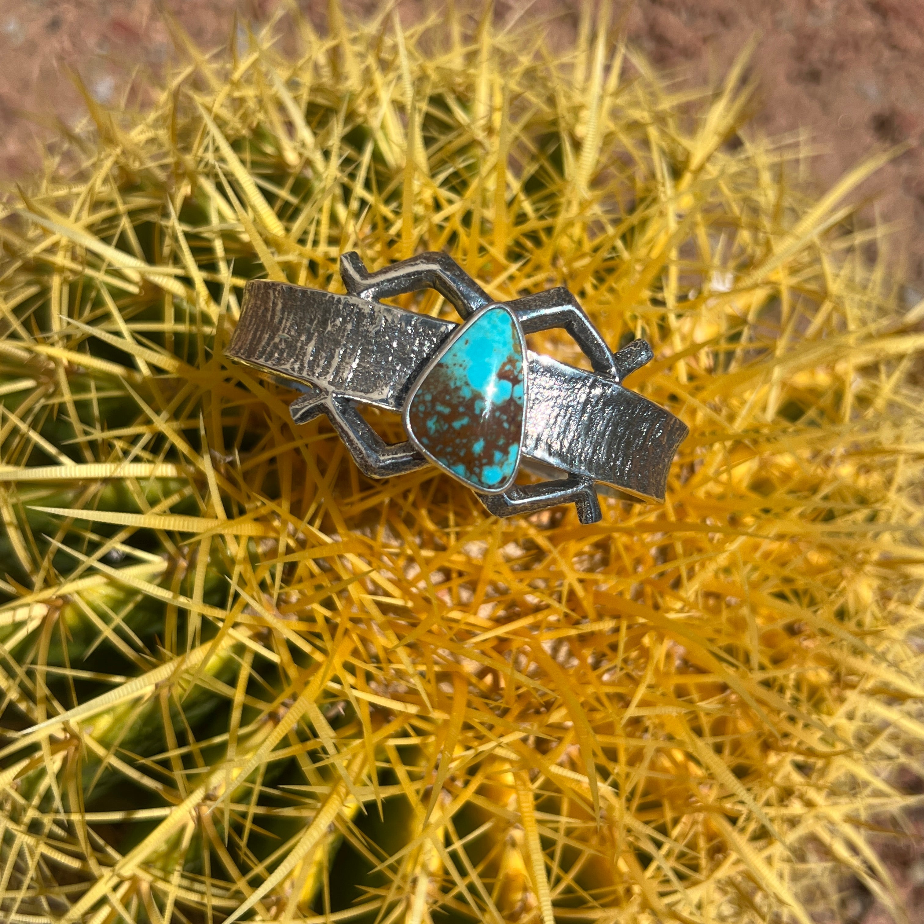 Navajo Tyrone Turquoise Silver Tufa Cast Cuff