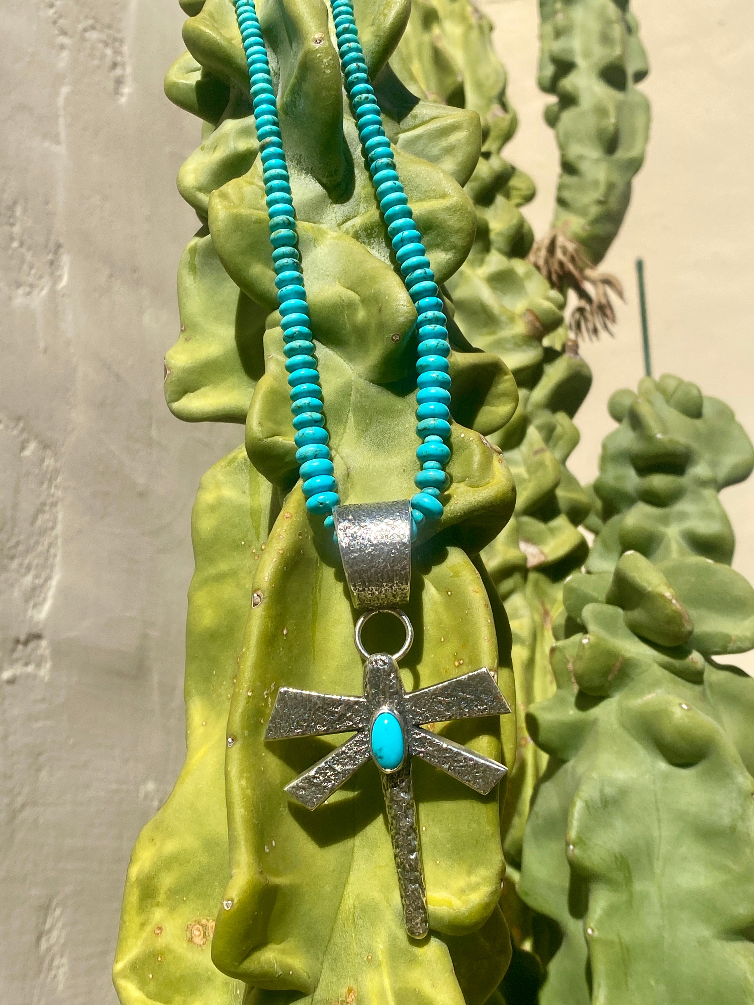 Sleeping Beauty Turquoise Necklace and Silver Tufa Cast Dragonfly