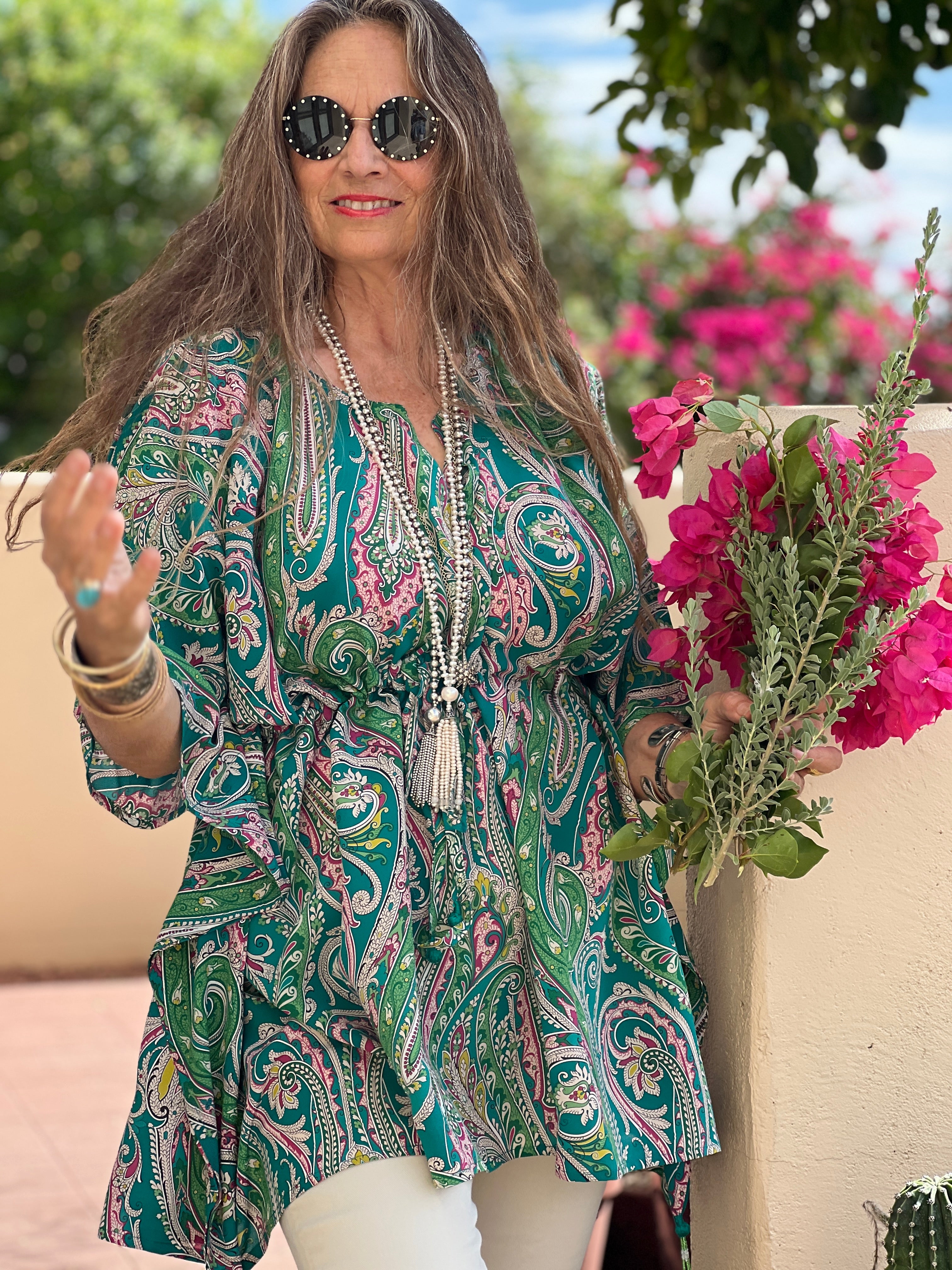 Teal Principessa Italian Silk Short Kaftan