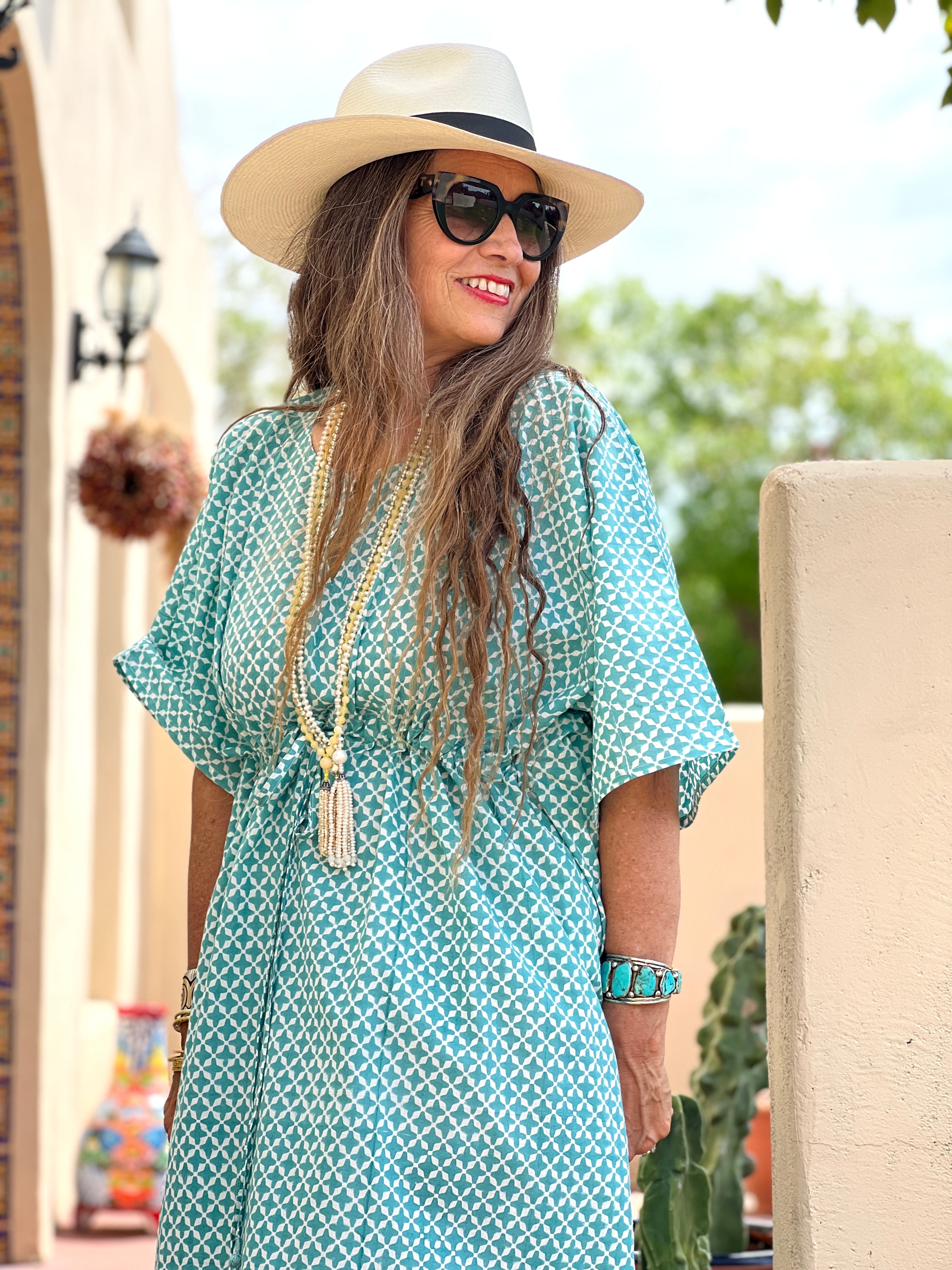 Mykonos Aqua Maxi Kaftan Dress Final Sale