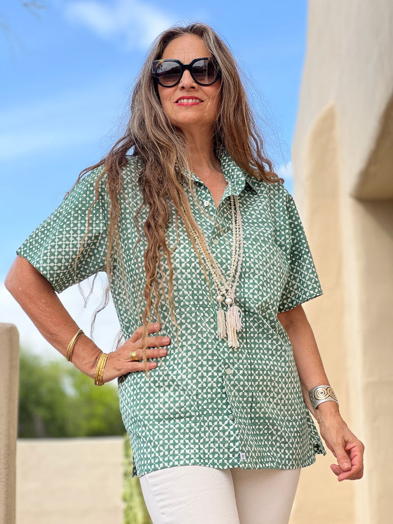 MyKonos Emerald Short Sleeve Men's Shirt AVAILABLE IN SMALL ONLY