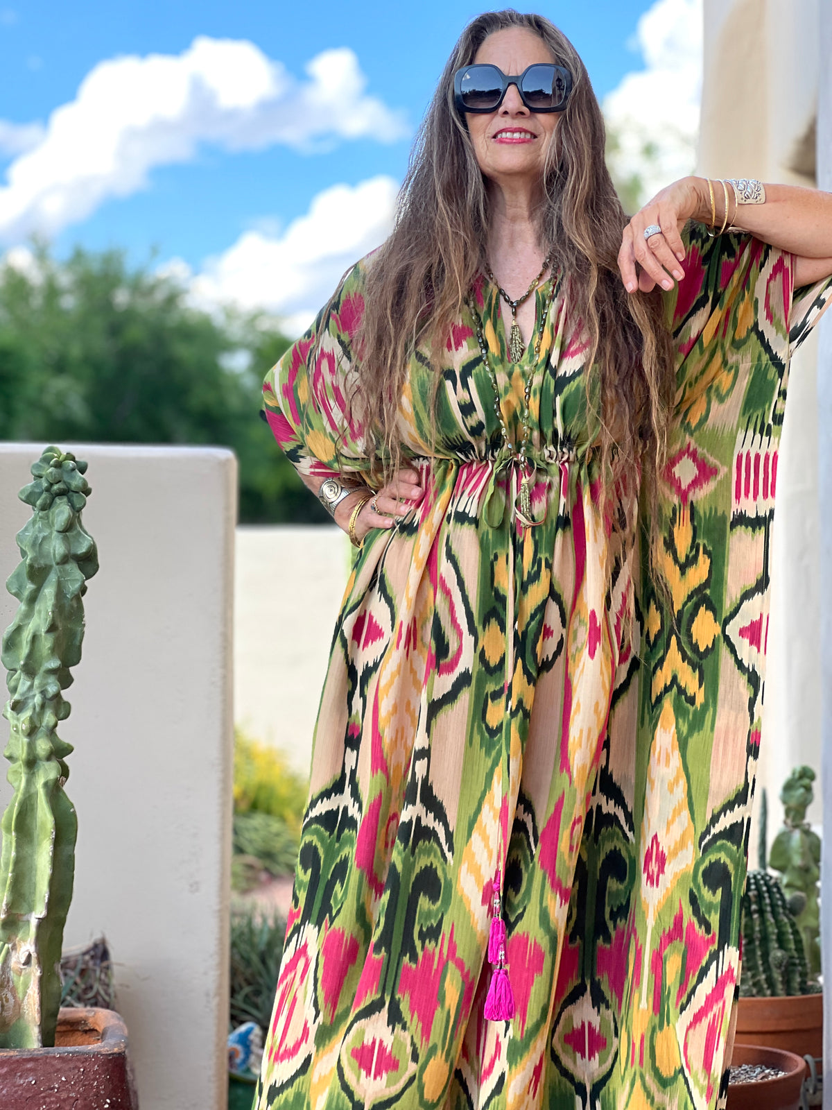 Samarcanda Ikat Italian Silk Maxi Kaftan Dress