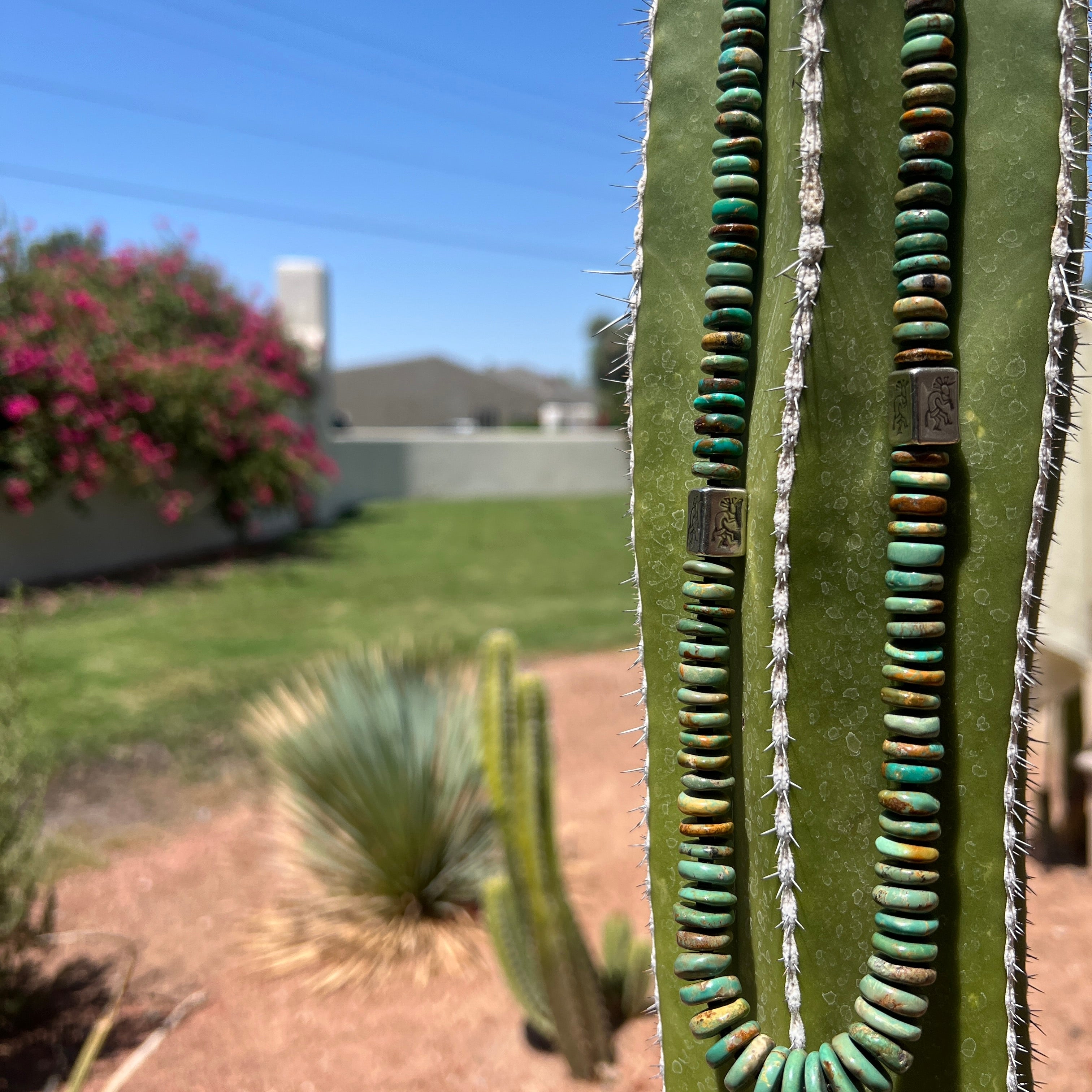 Rare King Manassa Turquoise and Silver Kokopelli Necklace Santo Domingo