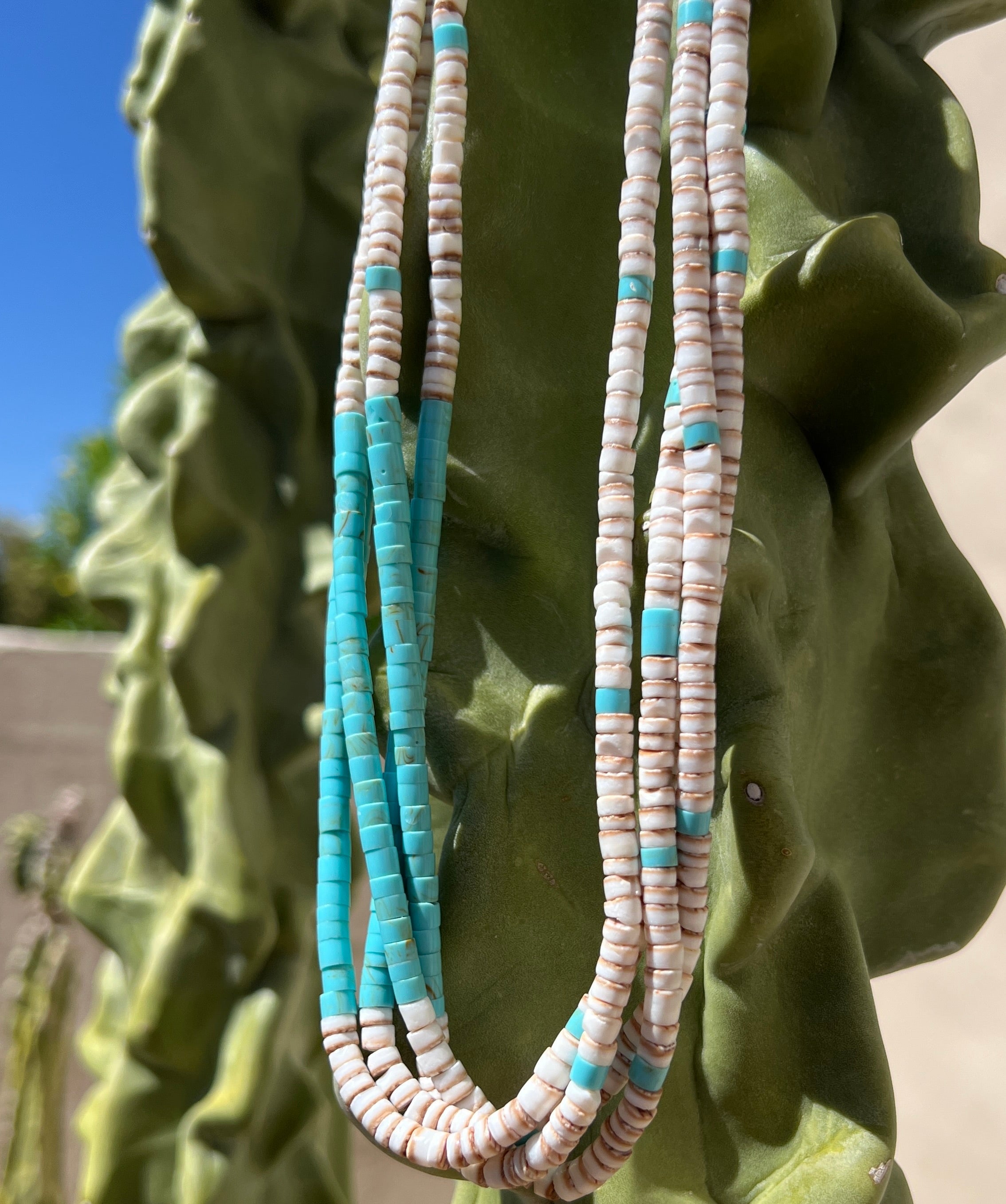Turquoise and Clam Shell Heishi Santo Domingo Necklace
