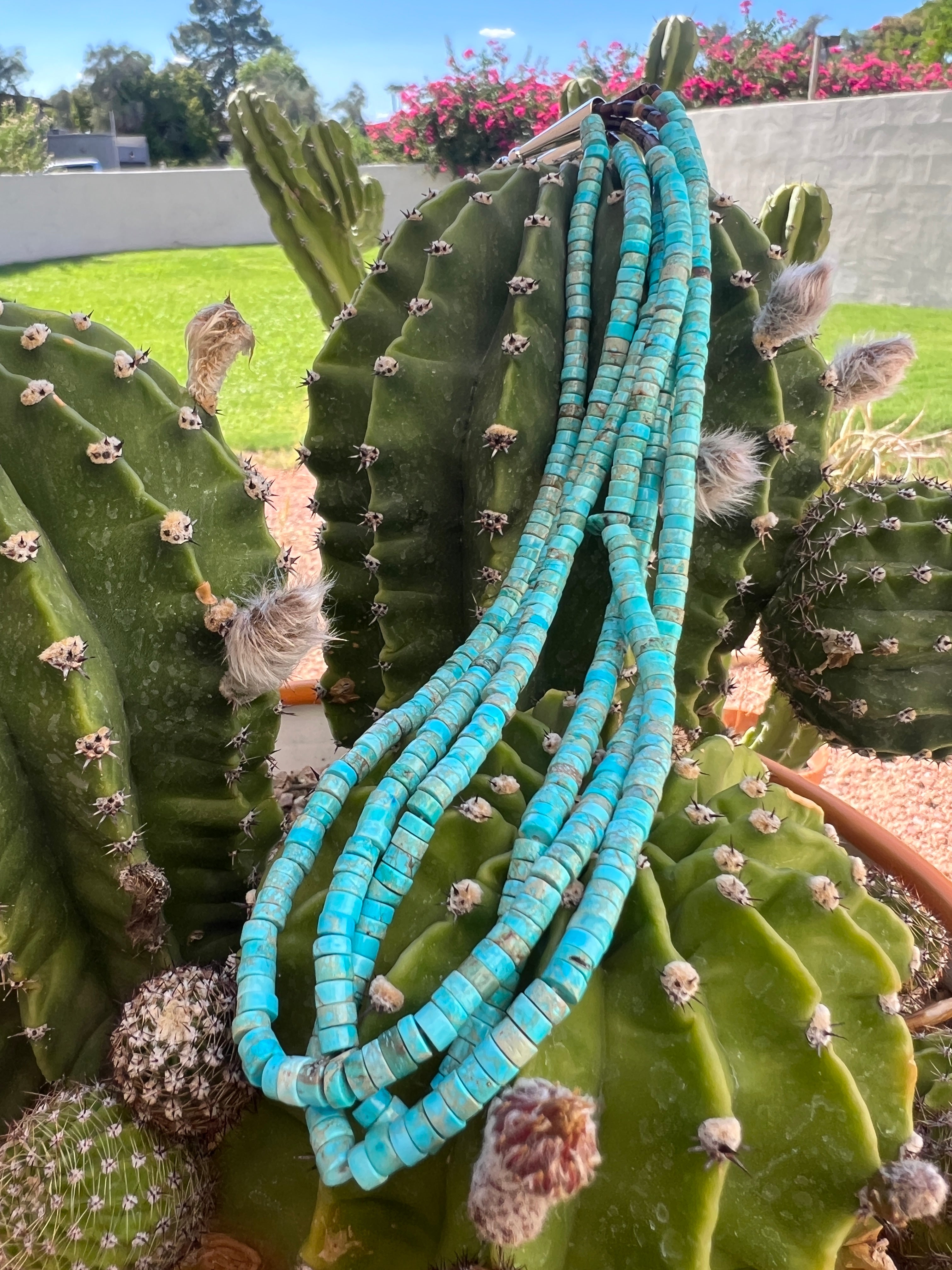 Turquoise and Heishi Three Strand Santo Domingo Necklace