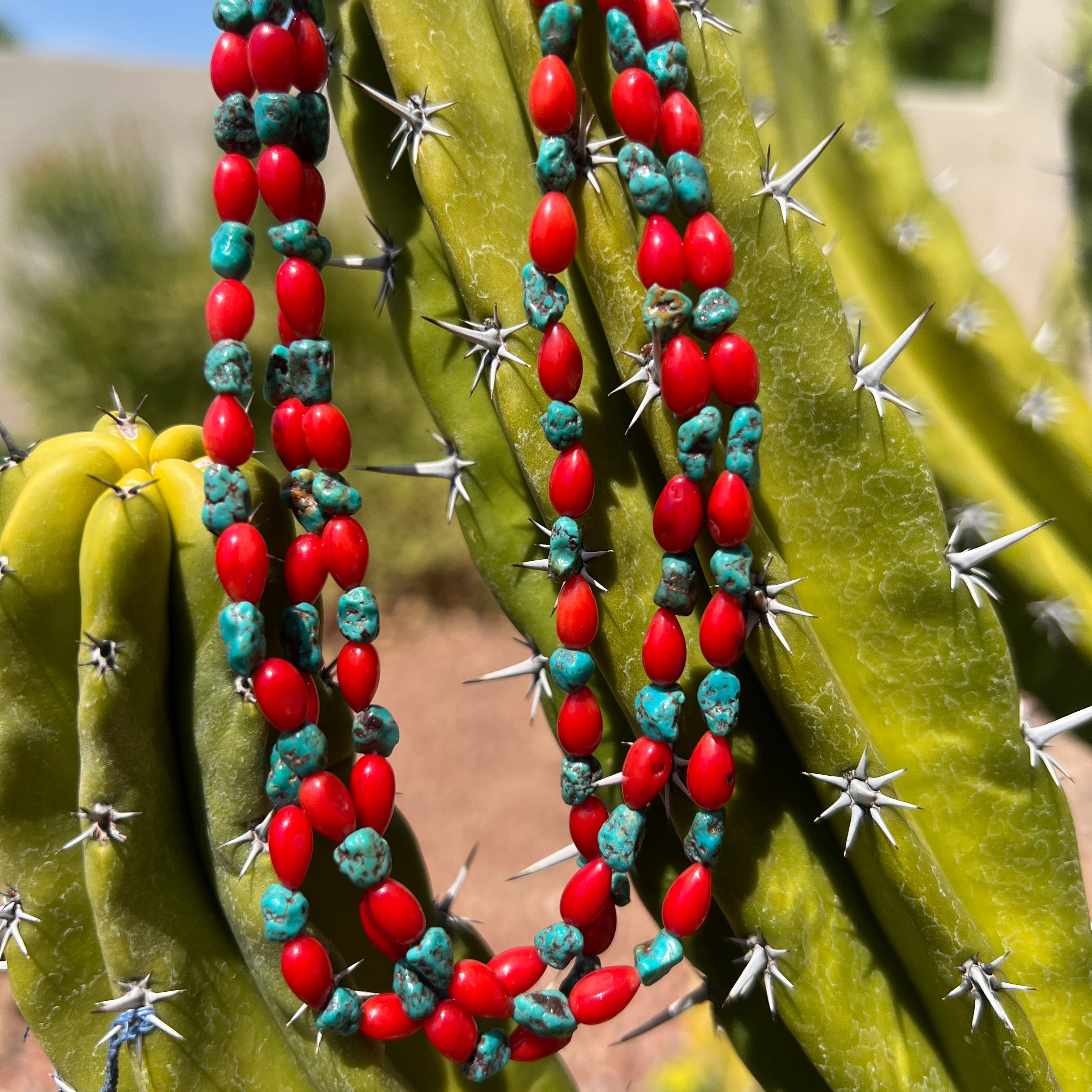 Coral, Turquoise and Heishi Santo Domingo Necklace
