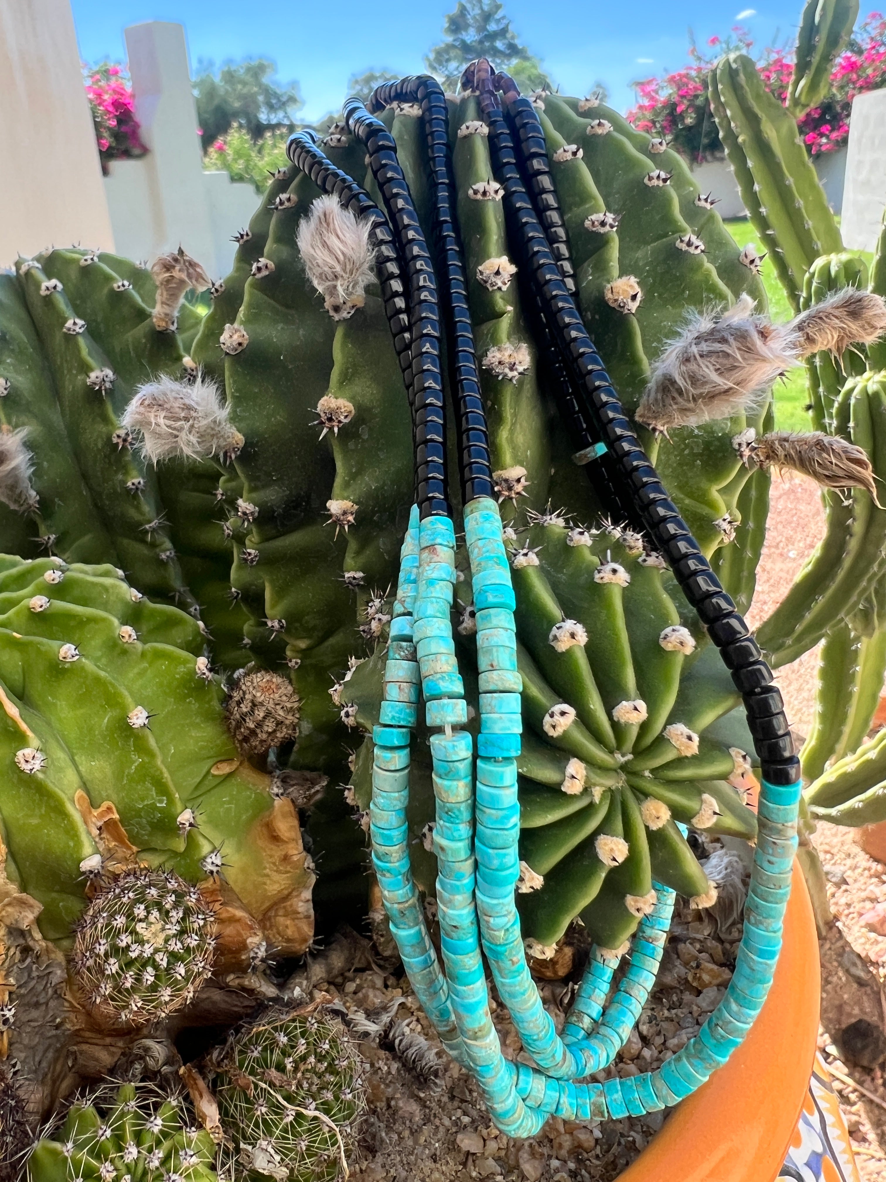 Turquoise, Black Jet, and Heishi Santo Domingo Necklace