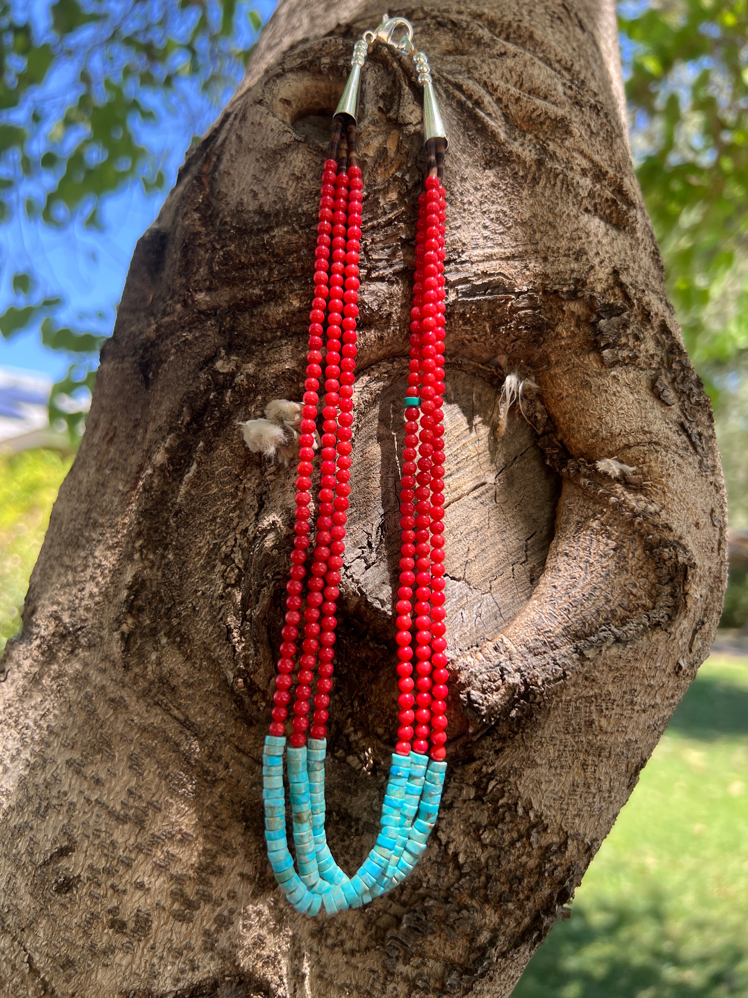 Coral, Turquoise, and Heishi Santo Domingo Necklace