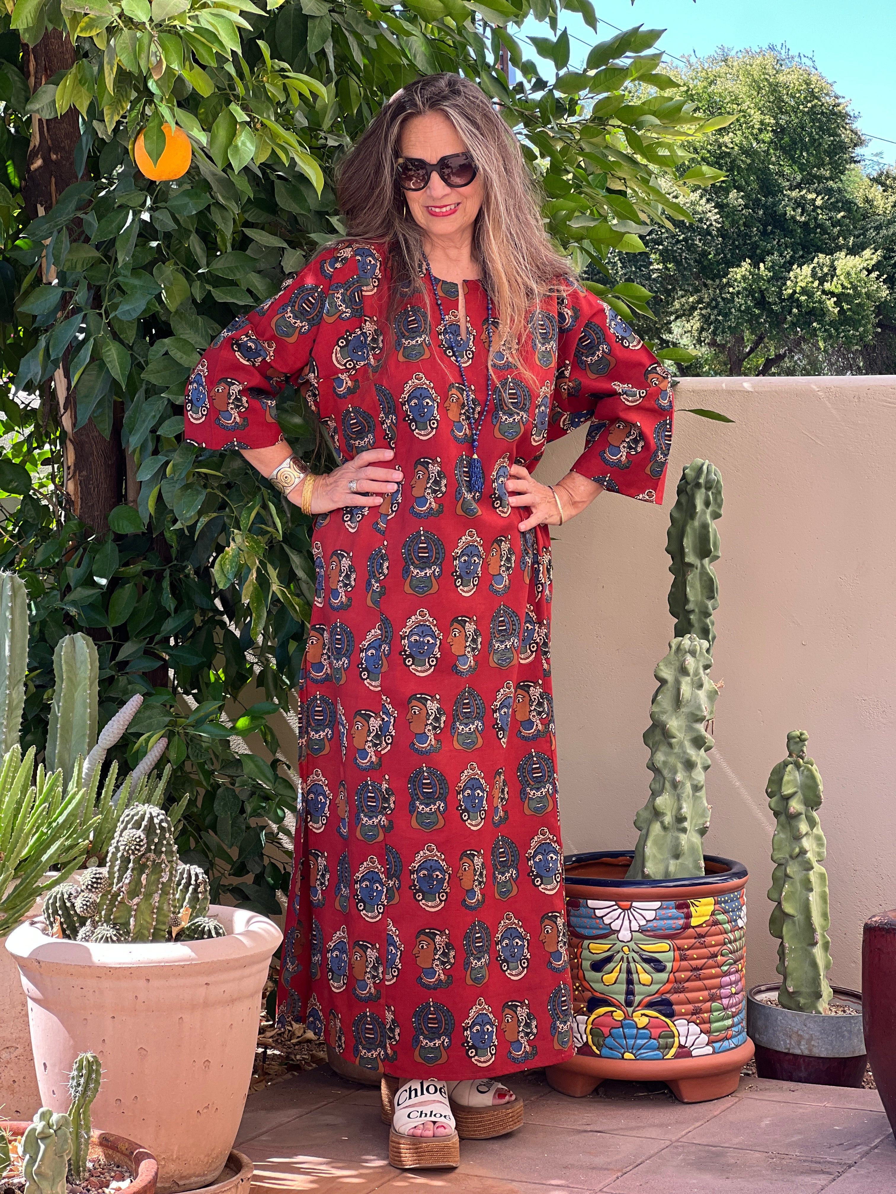 Red Goddess Ammavari Long Cotton Tunic Dress