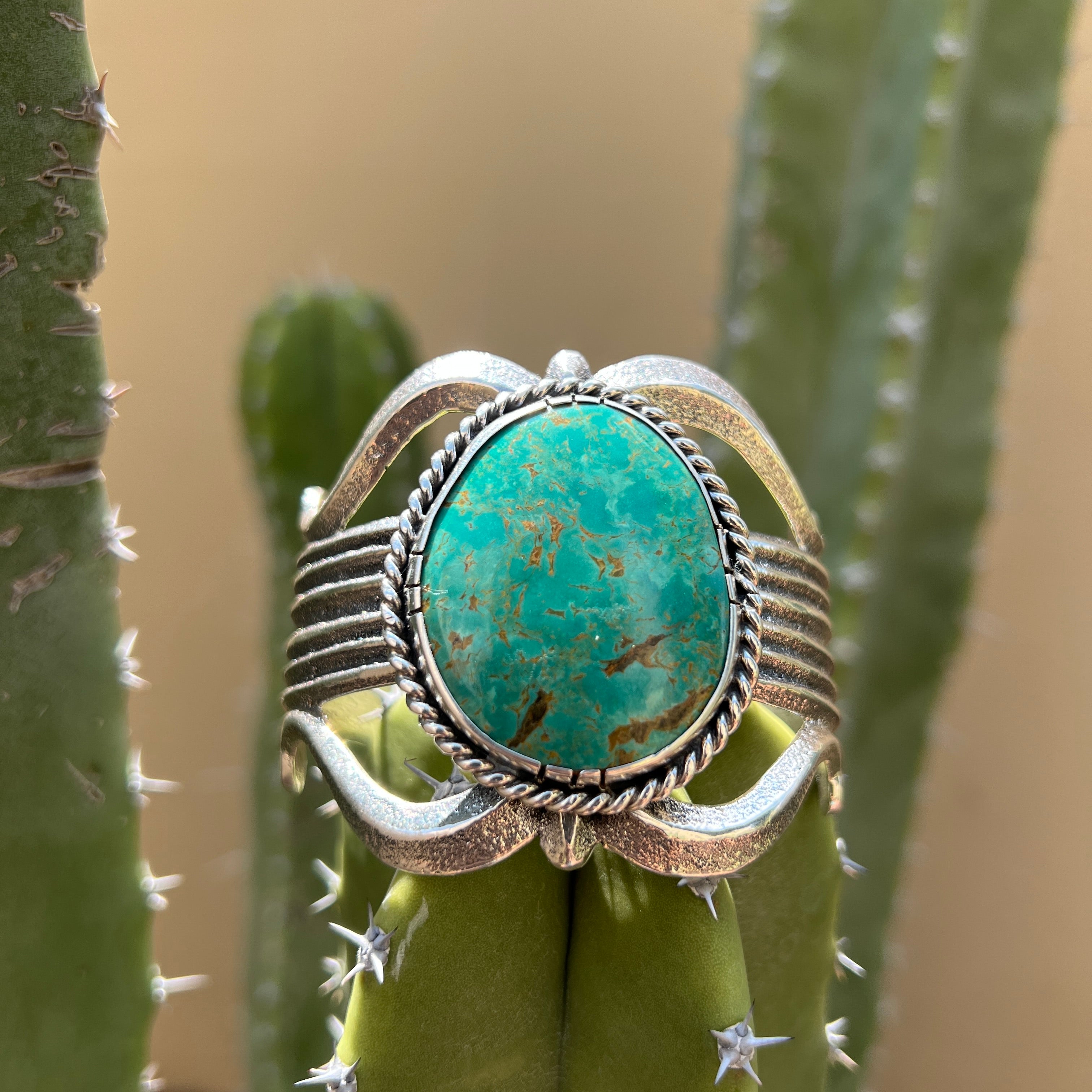Navajo Rare Royston Turquoise Silver Tufa Cast Cuff