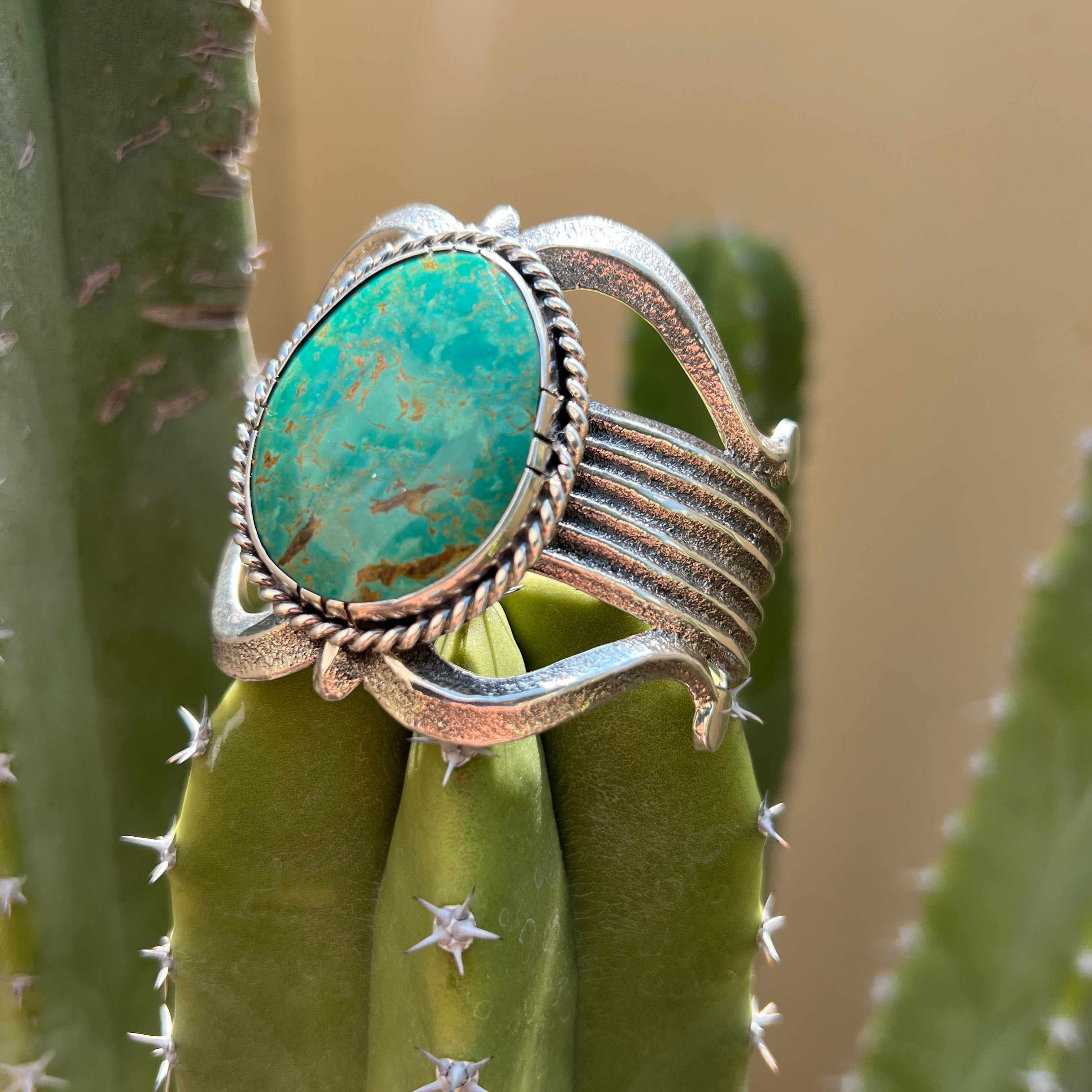 Navajo Rare Royston Turquoise Silver Tufa Cast Cuff