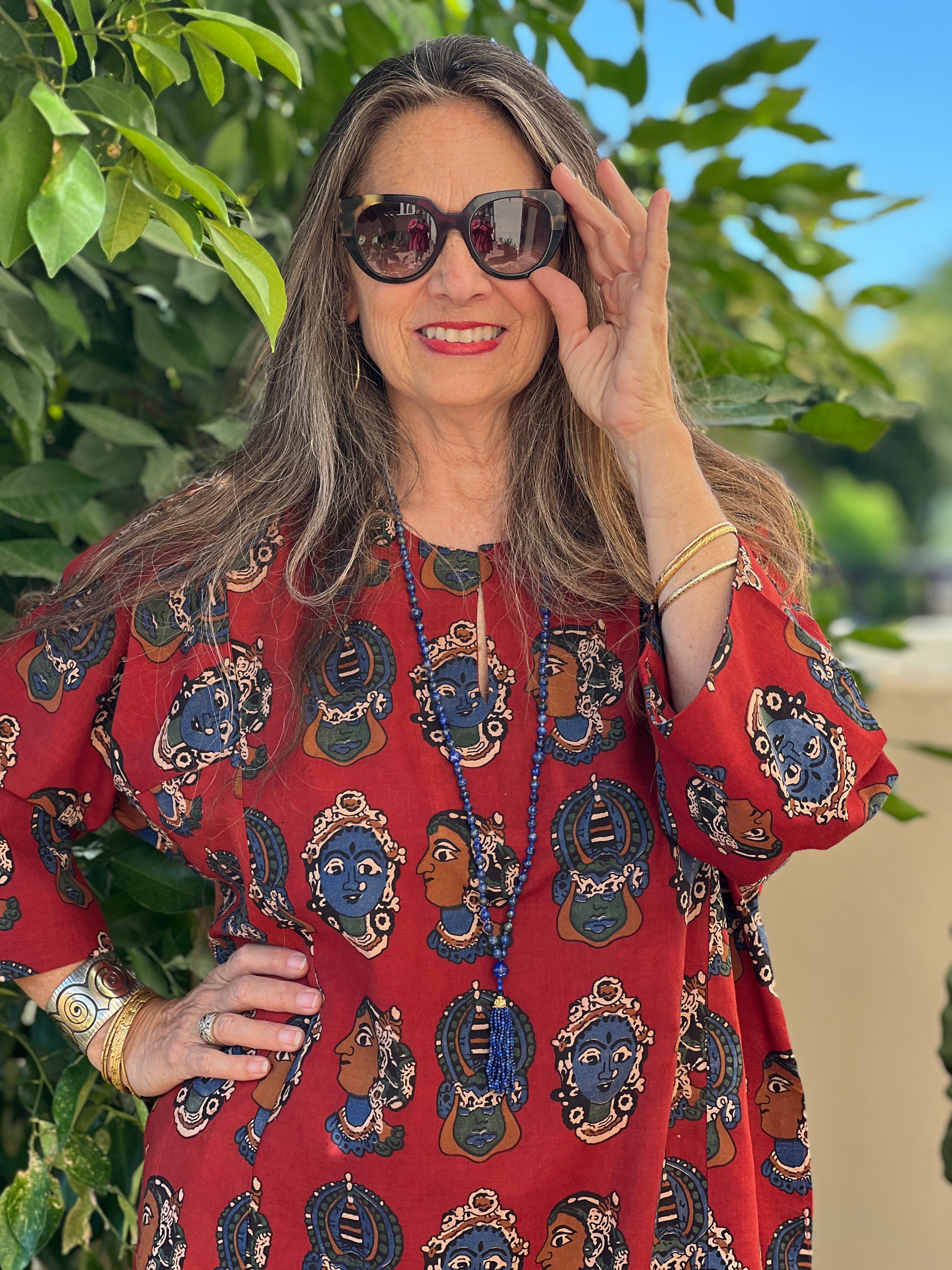 Red Goddess Ammavari Long Cotton Tunic Dress