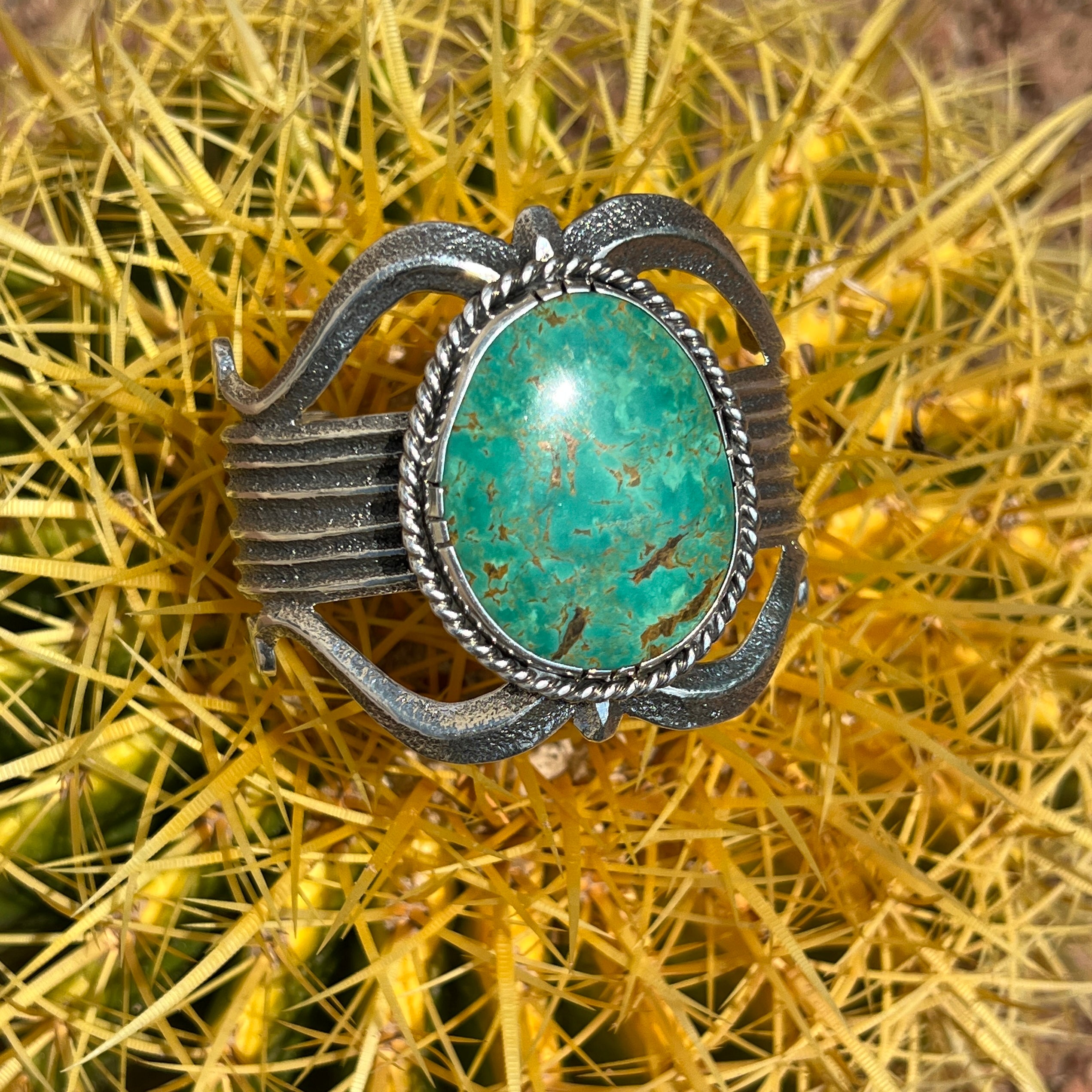 Navajo Rare Royston Turquoise Silver Tufa Cast Cuff